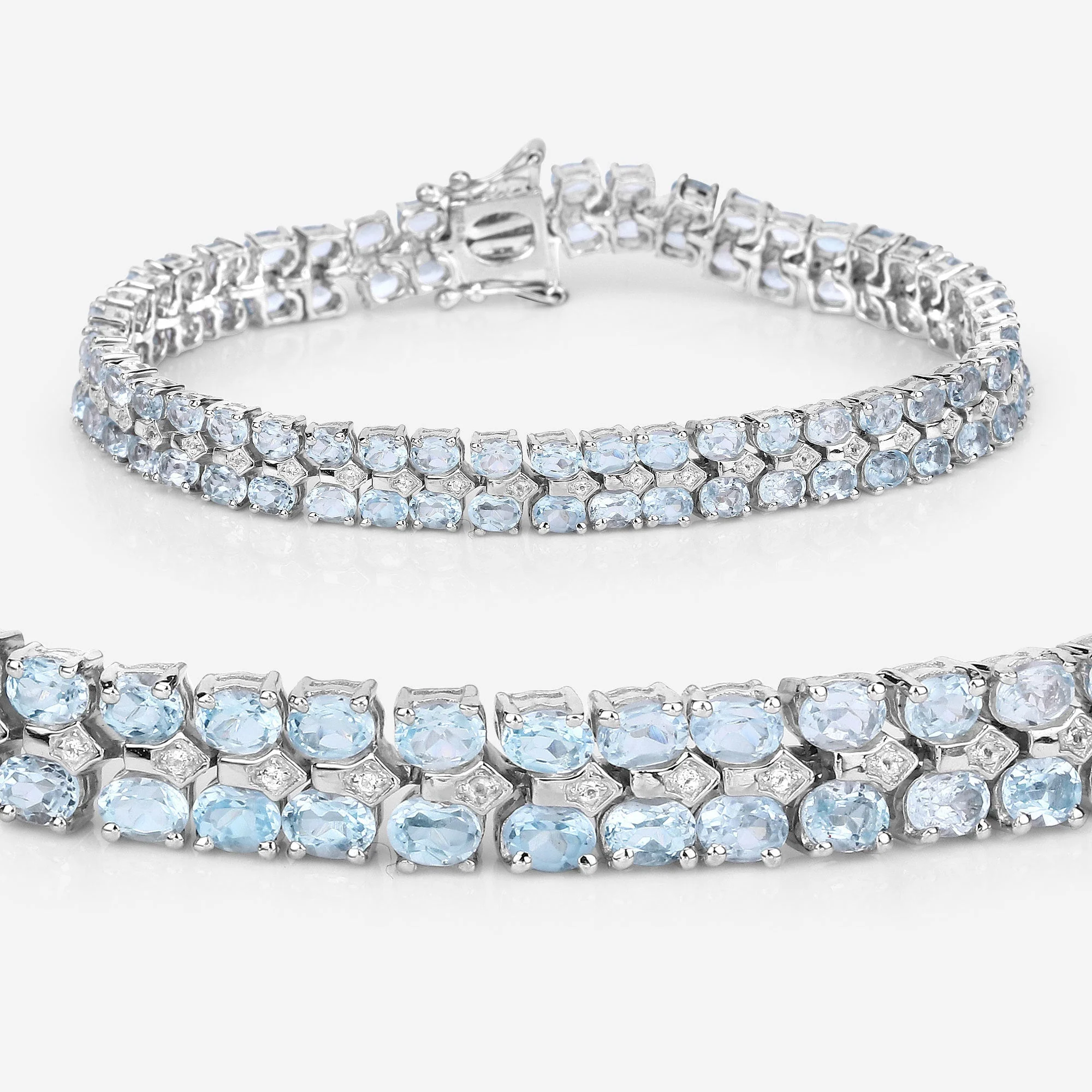 17.22 Carat Genuine Blue Topaz and White Diamond .925 Sterling Silver Bracelet - Image 4