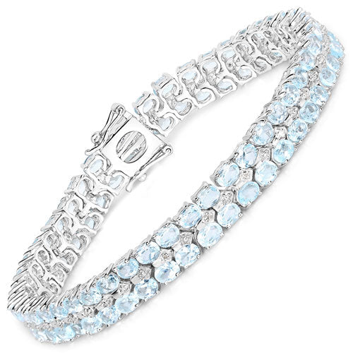 17.22 Carat Genuine Blue Topaz and White Diamond .925 Sterling Silver Bracelet - Image 5