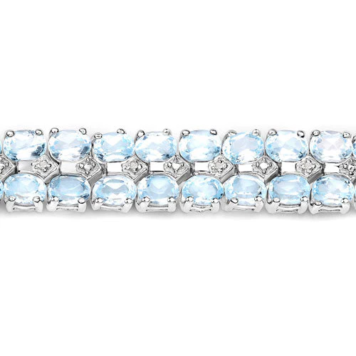 17.22 Carat Genuine Blue Topaz and White Diamond .925 Sterling Silver Bracelet - Image 6