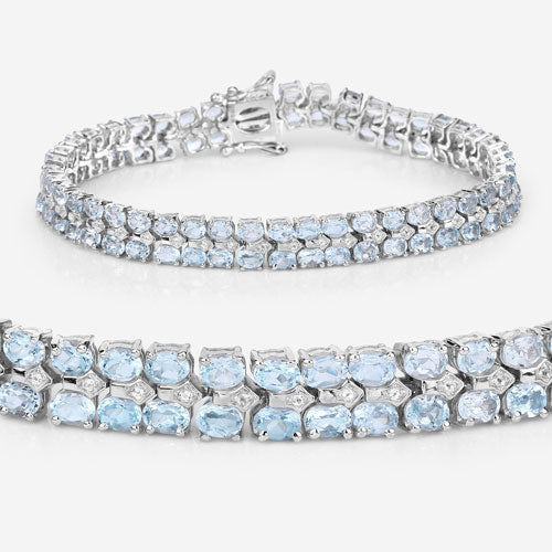 17.22 Carat Genuine Blue Topaz and White Diamond .925 Sterling Silver Bracelet - Image 8