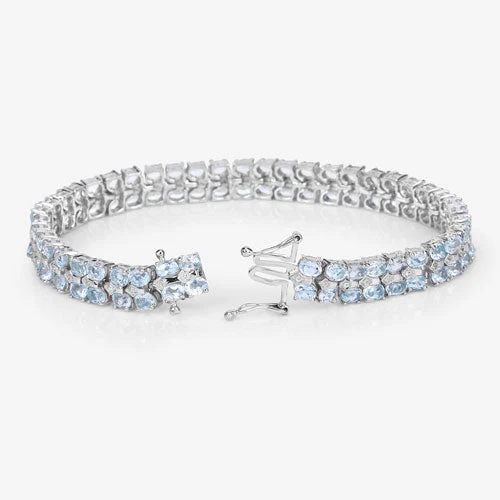 17.22 Carat Genuine Blue Topaz and White Diamond .925 Sterling Silver Bracelet - Image 9