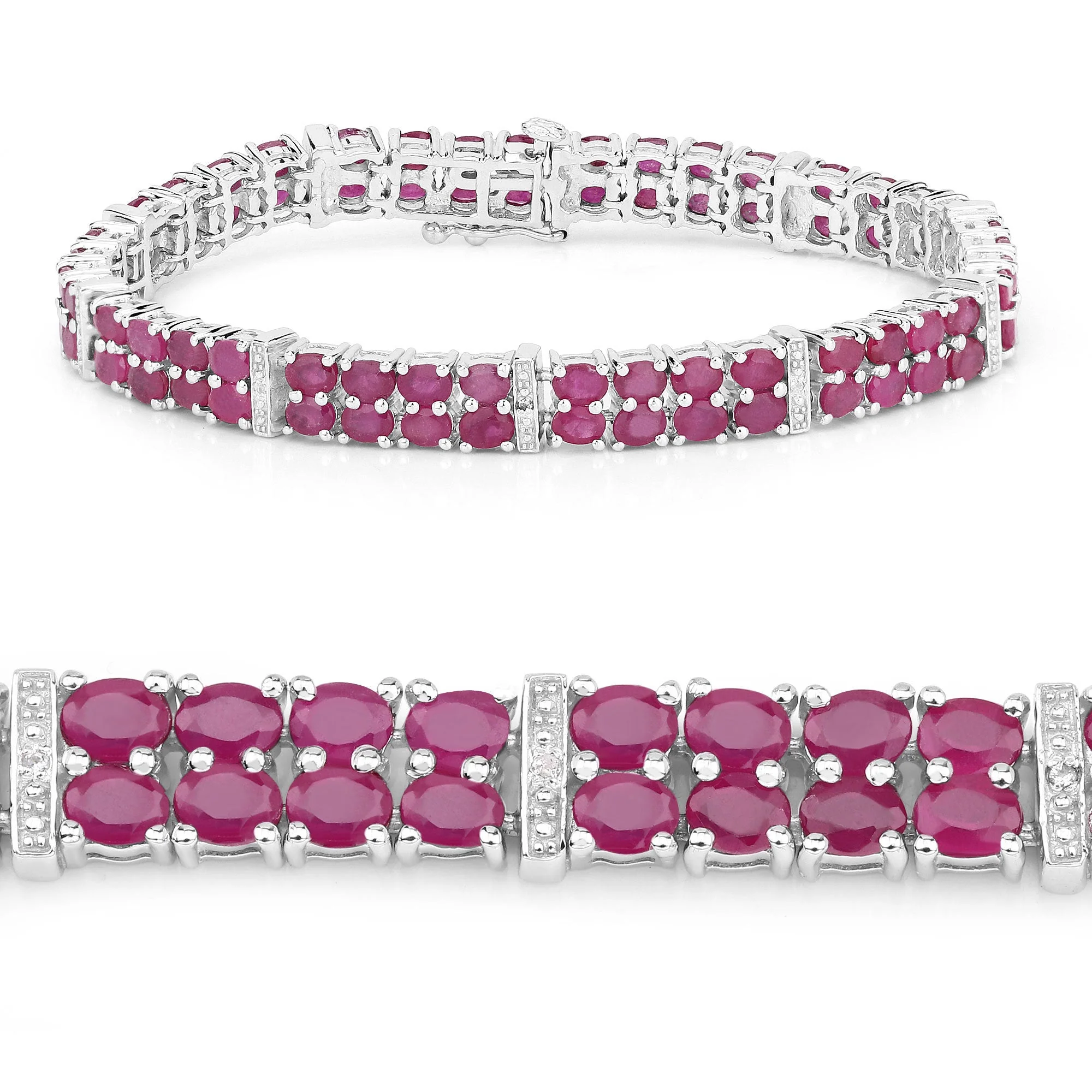 17.65 Carat Glass Filled Ruby and White Topaz .925 Sterling Silver Bracelet - Image 2
