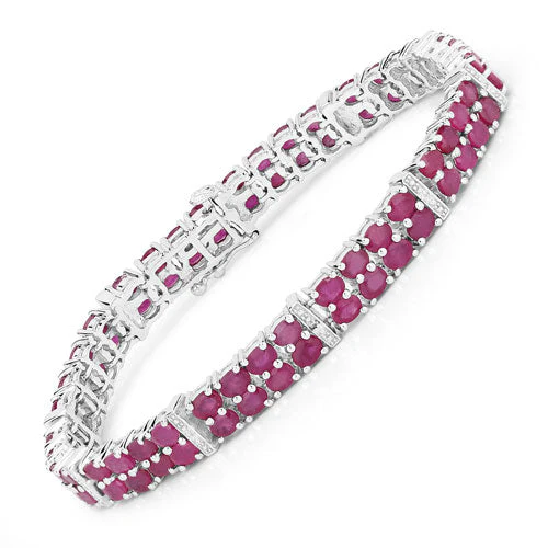 17.65 Carat Glass Filled Ruby and White Topaz .925 Sterling Silver Bracelet - Image 5