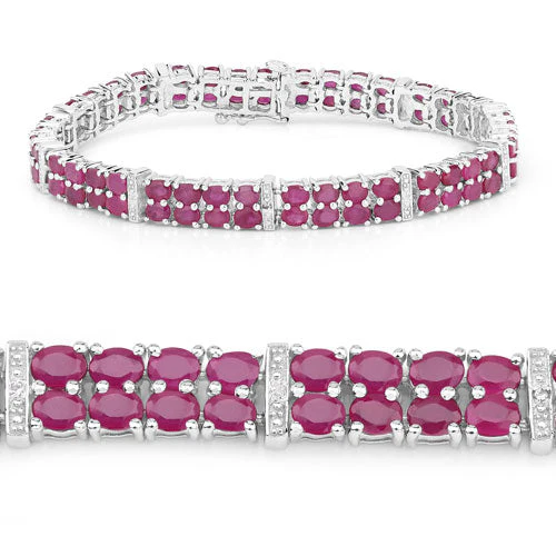 17.65 Carat Glass Filled Ruby and White Topaz .925 Sterling Silver Bracelet - Image 6