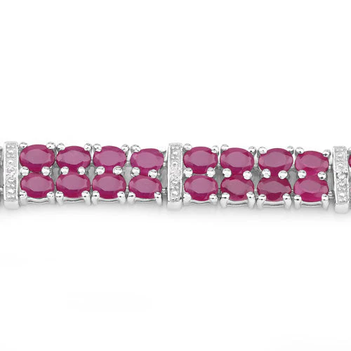 17.65 Carat Glass Filled Ruby and White Topaz .925 Sterling Silver Bracelet - Image 8