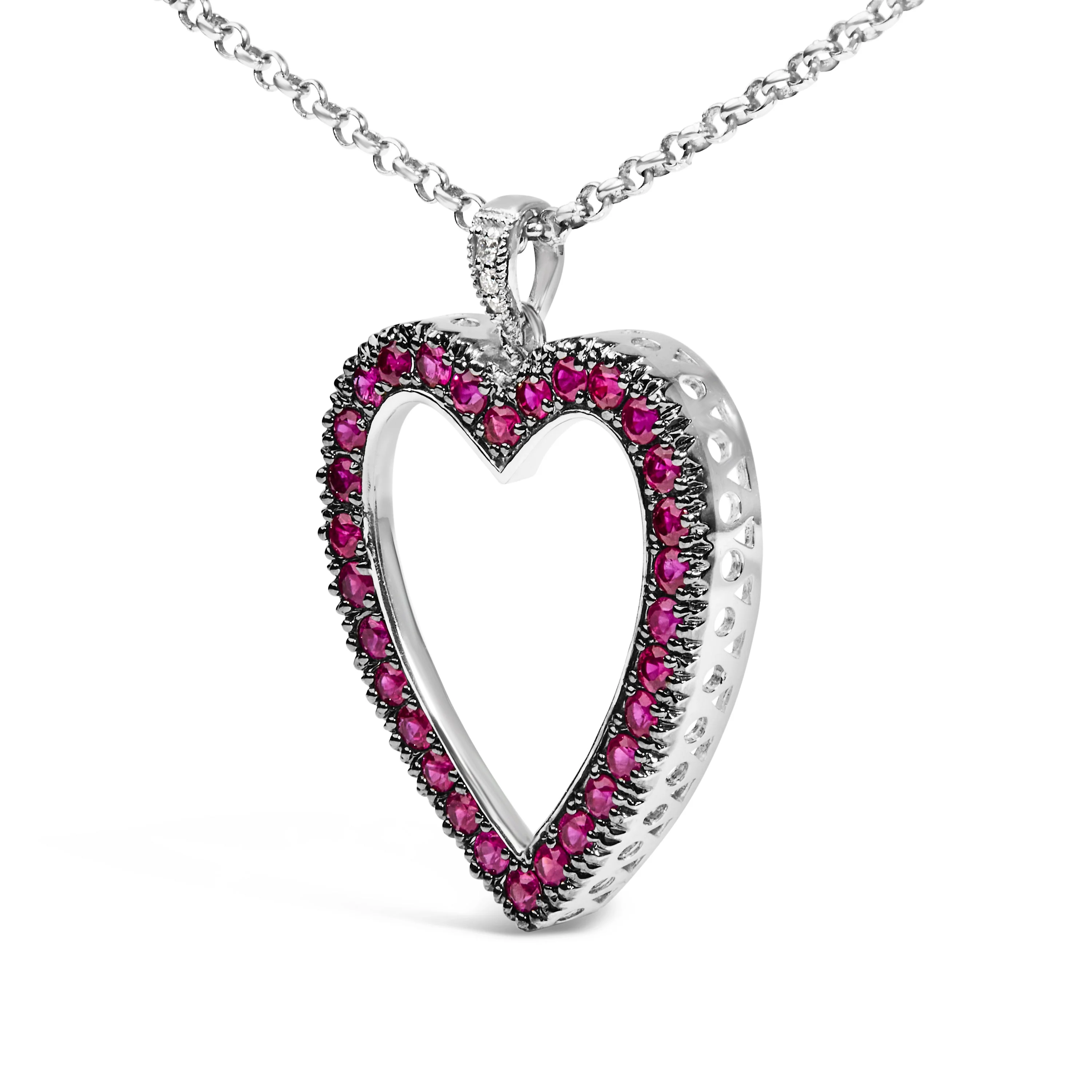 18K 1/3 Cttw Diamond and Red Ruby Open Heart with Black Rhodium 18" Pendant Necklace (G-H Color, VS2-SI1 Clarity) - Image 3