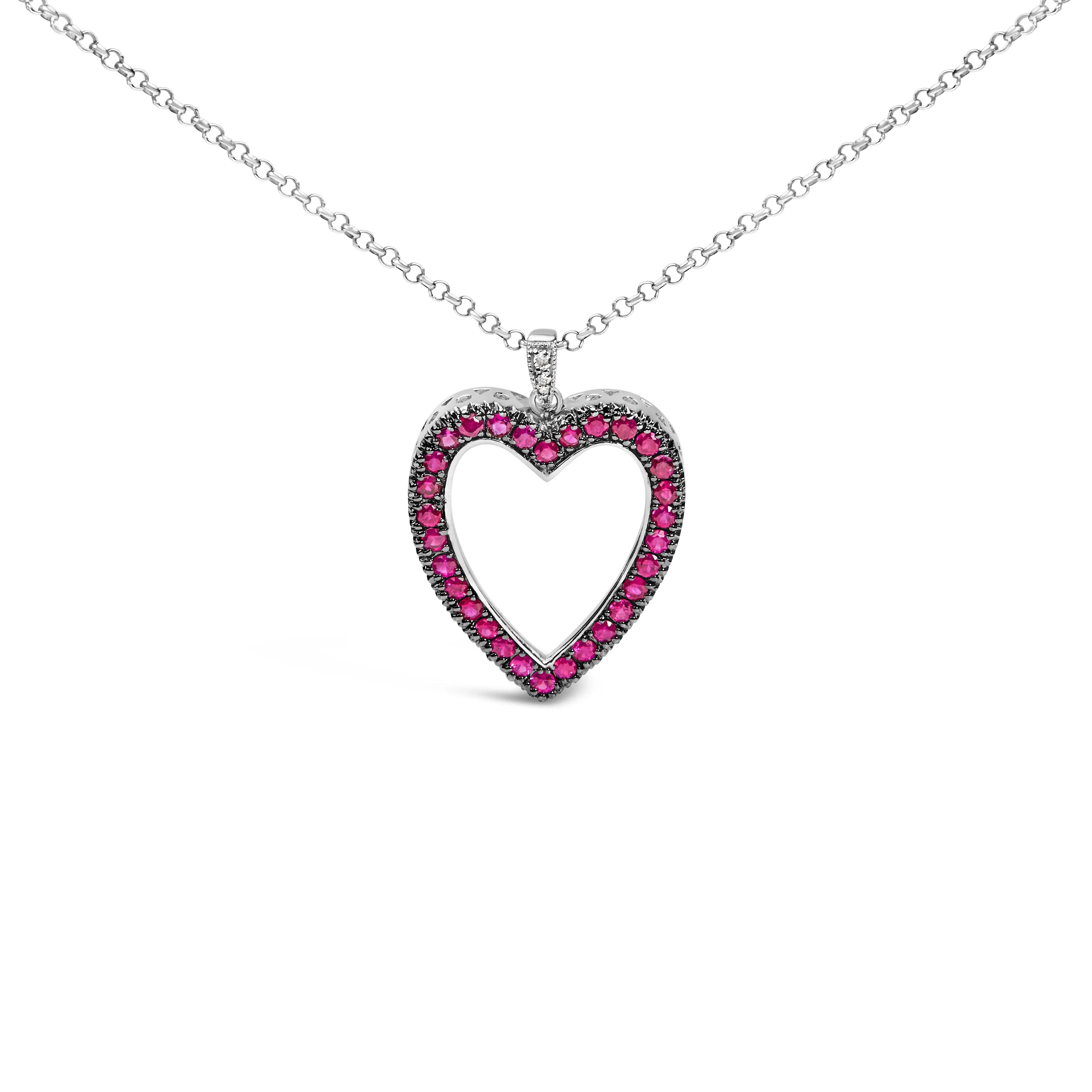 18K 1/3 Cttw Diamond and Red Ruby Open Heart with Black Rhodium 18" Pendant Necklace (G-H Color, VS2-SI1 Clarity) - Image 4