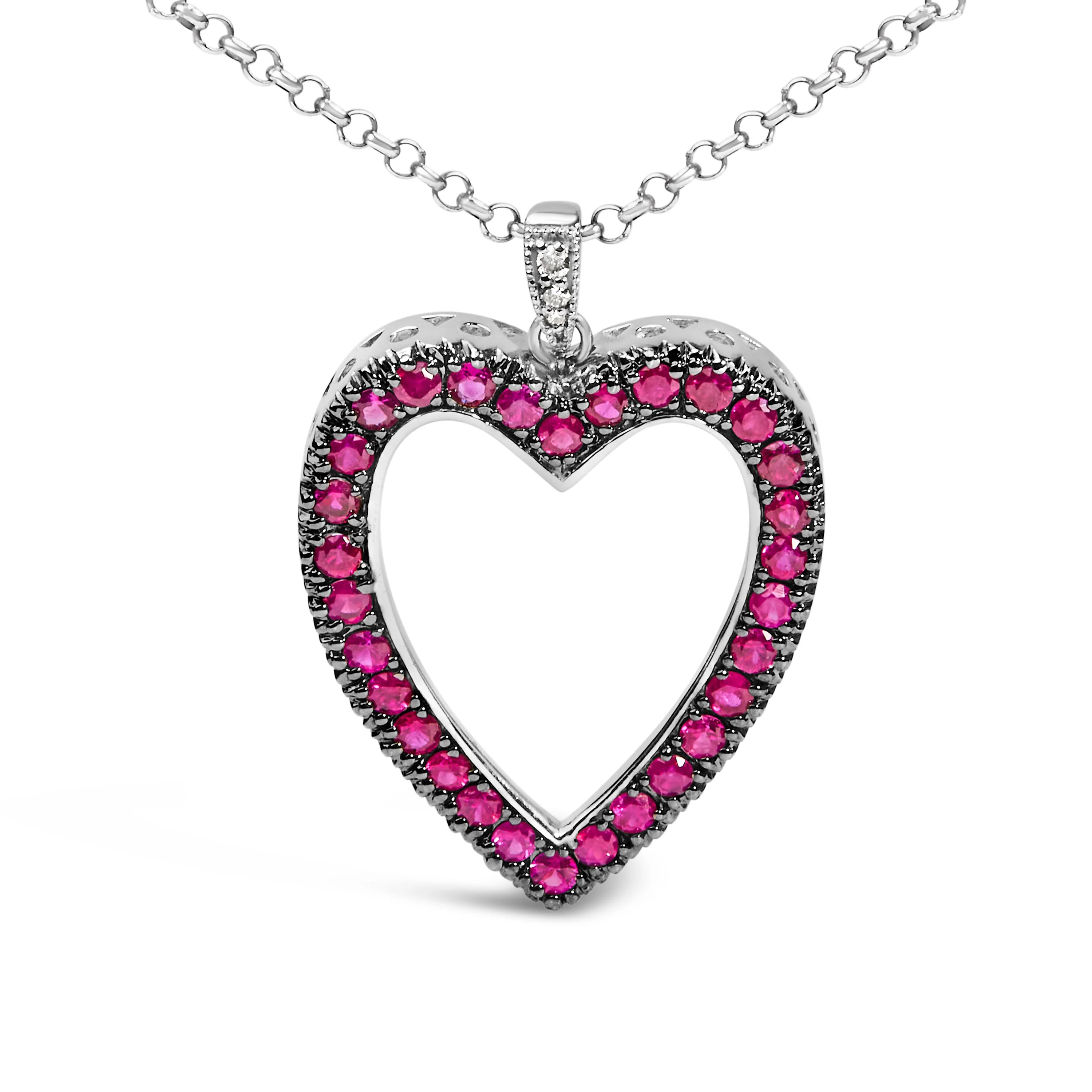 18K 1/3 Cttw Diamond and Red Ruby Open Heart with Black Rhodium 18" Pendant Necklace (G-H Color, VS2-SI1 Clarity) - Image 5