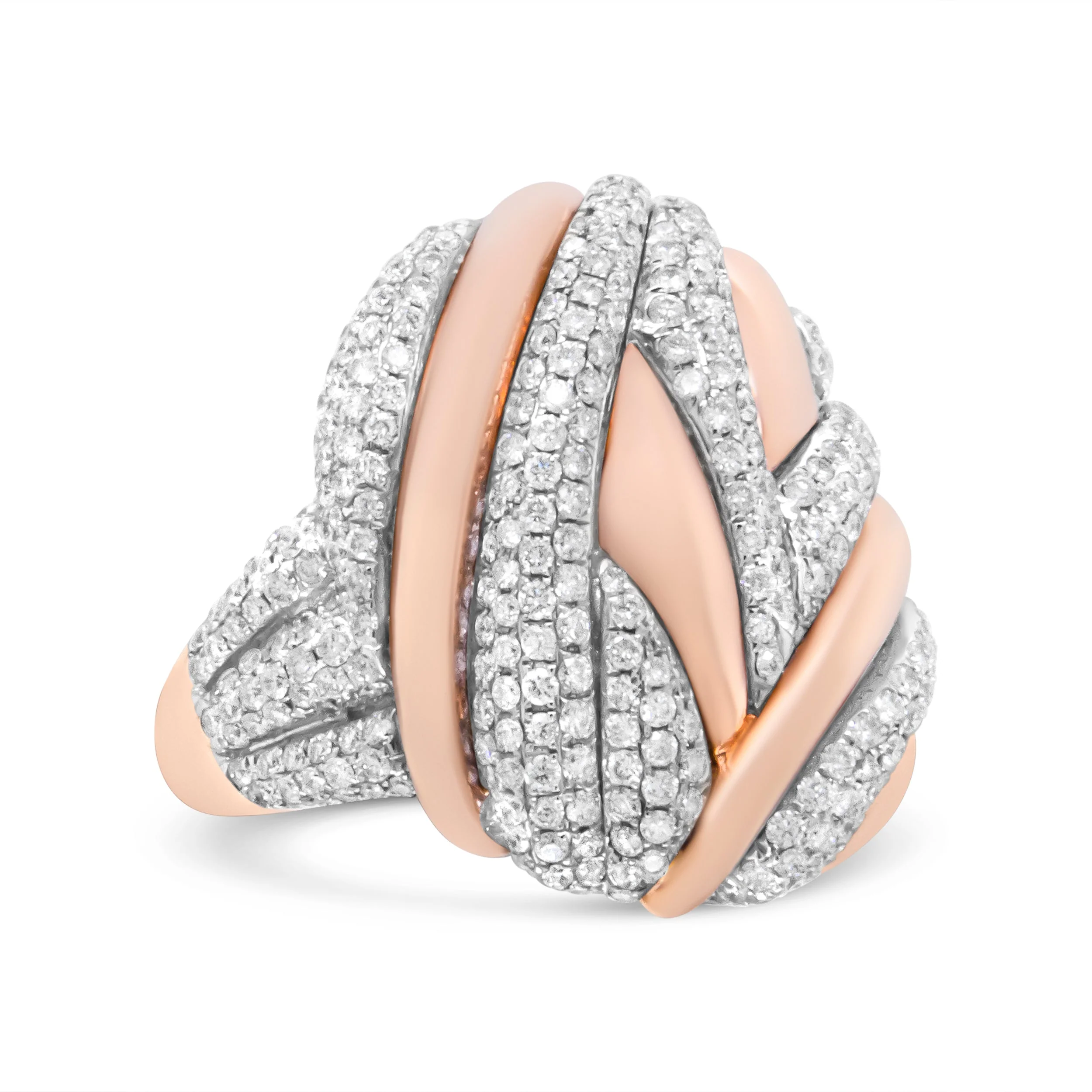 18K Rose and White Gold 1 7/8 Cttw Diamond and Gold Textured Dome Cocktail Ring (F-G Color, VS1-VS2 Clarity) - Size 6.5 - Image 2