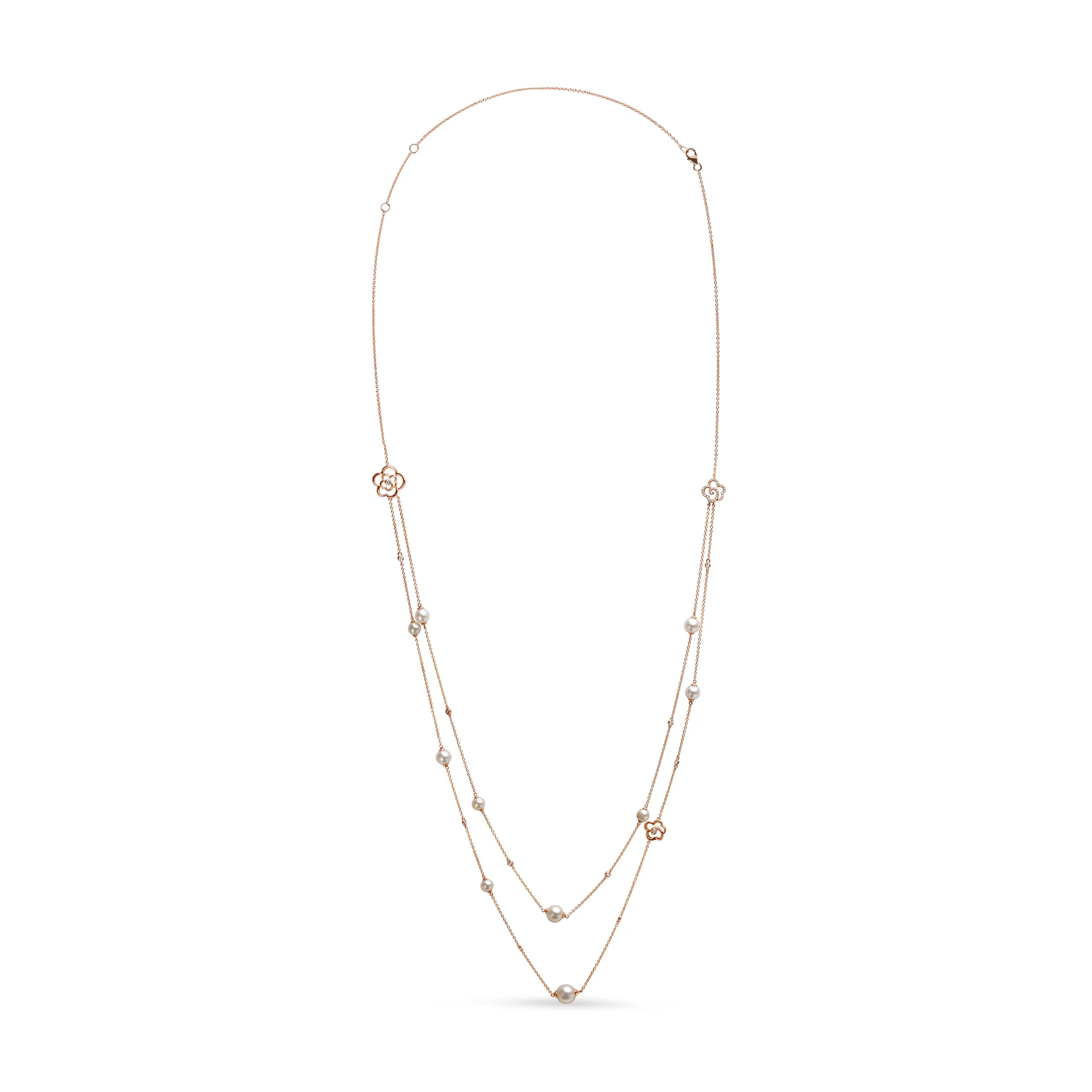 18K Rose Gold 1/2 Cttw Diamond and Freshwater Pearl Double Strand Station Necklace (G-H Color, SI1-SI2 Clarity) - Adjustable up to 16" to 20" - Image 6