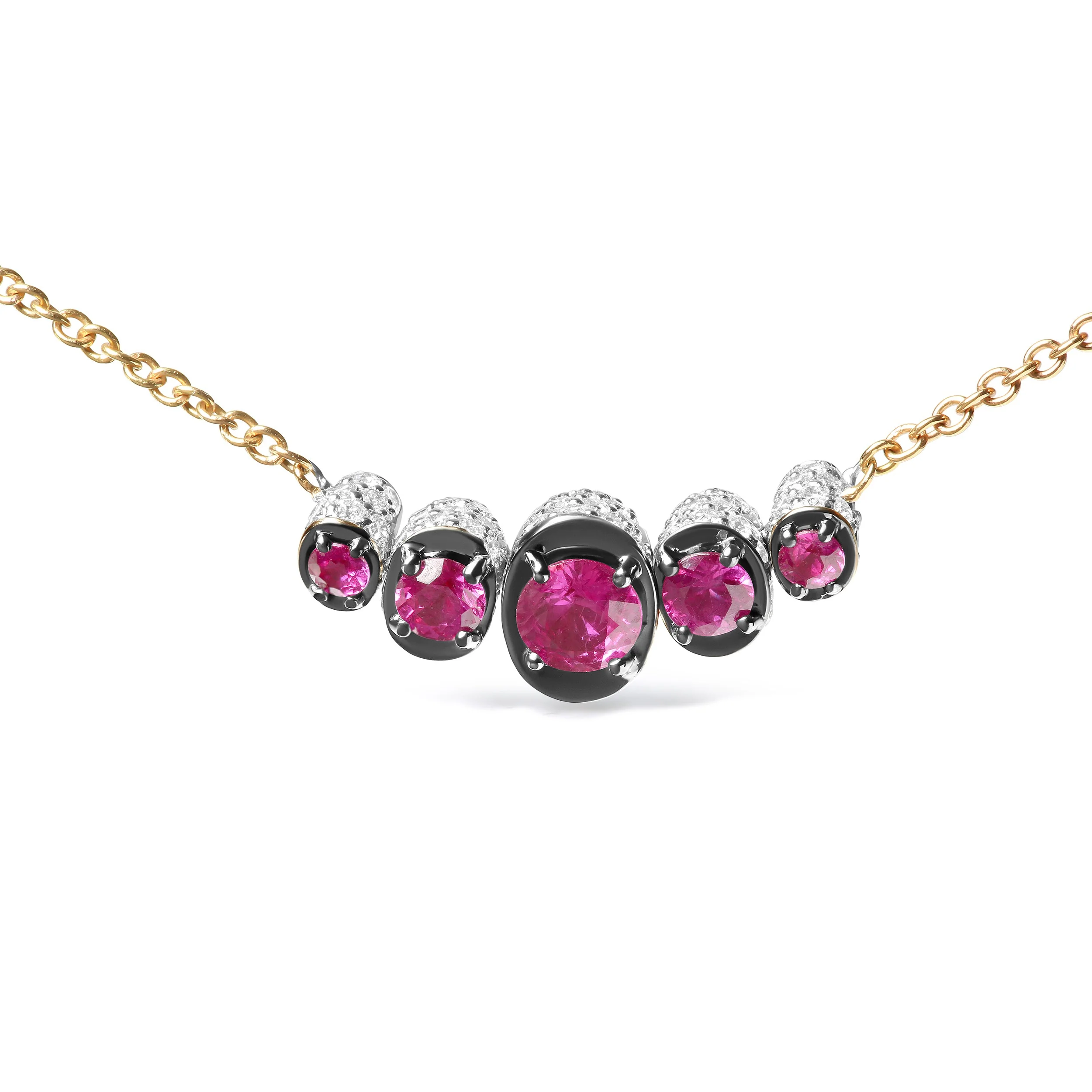 18K Rose Gold 3/4 Cttw Pave Diamonds and Graduated Red Ruby Gemstone Curved Bar Choker Necklace (G-H Color, SI1-SI2 Clarity) - Adjustable up to 14" - 16.5" - Image 2