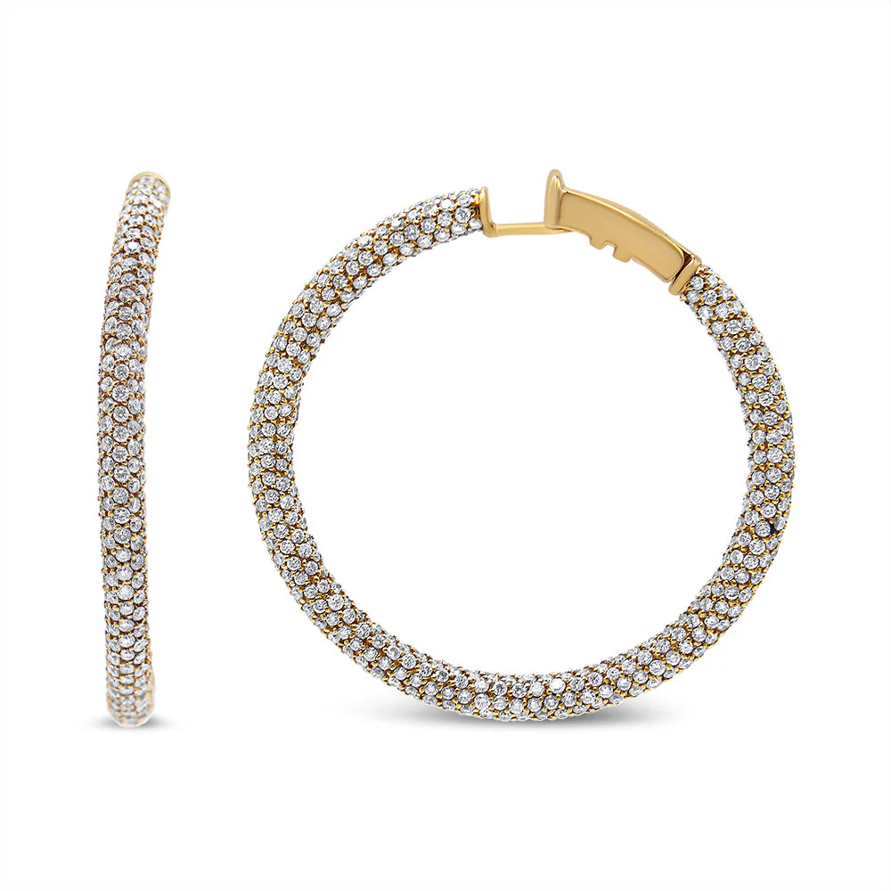 18K Rose Gold 6.90 Cttw Pave Set Diamond Inside Out Eternity Hoop Earrings (F-G Color, VS1-VS2 Clarity) - Image 4
