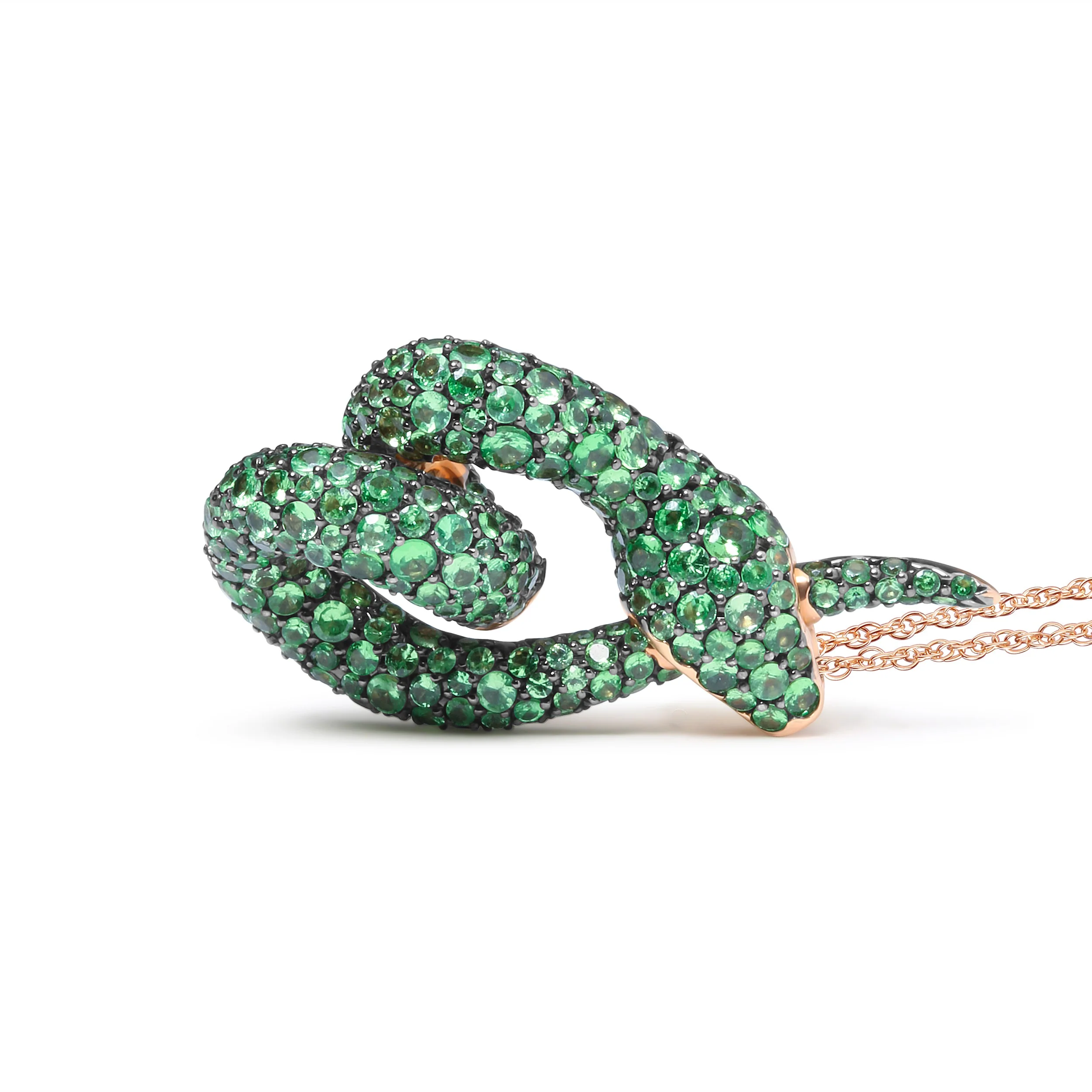 18K Rose Gold Round Green Tsavorite Gemstone Cluster Spiral Snake Design 18" Pendant Necklace (AAA+ Quality) - Image 4