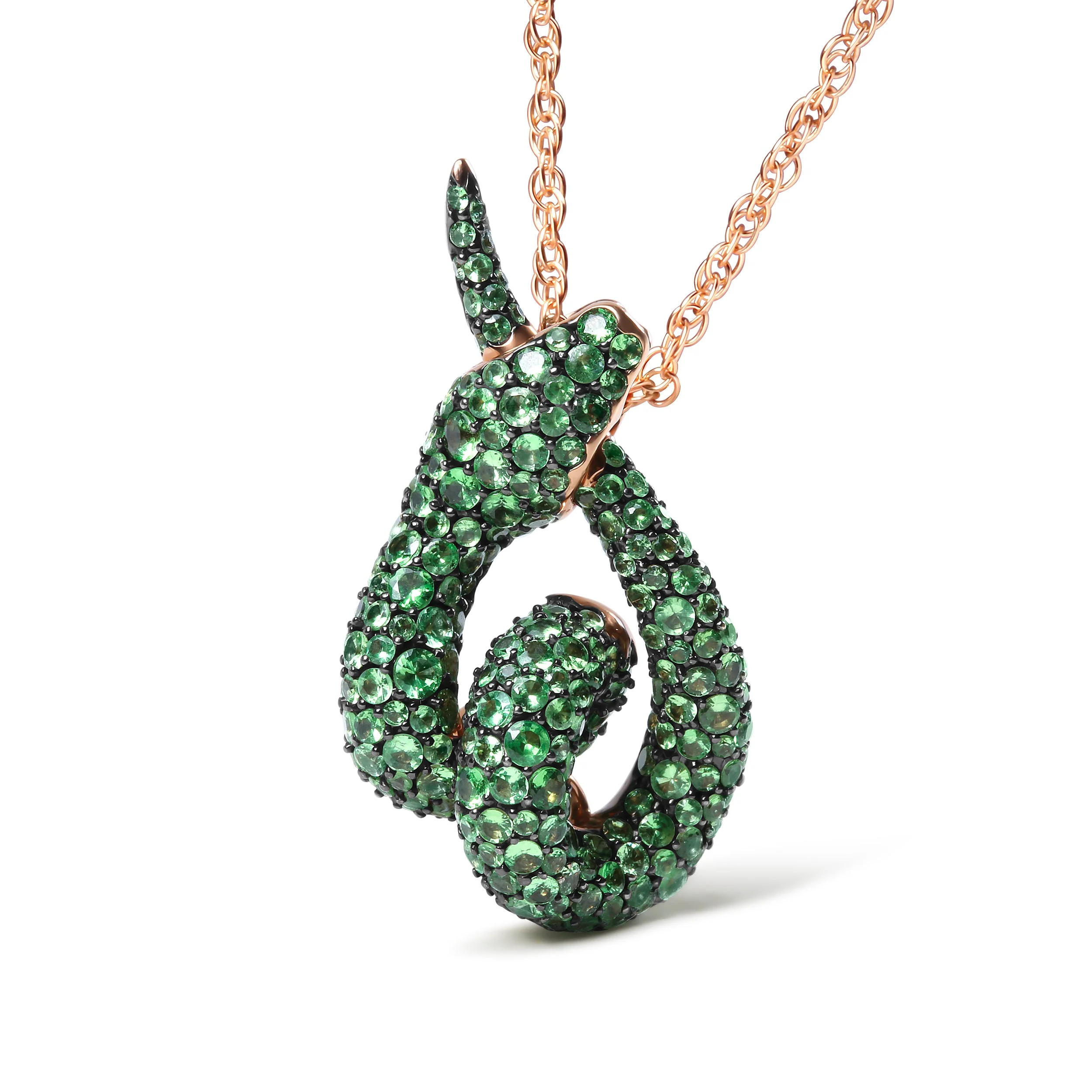 18K Rose Gold Round Green Tsavorite Gemstone Cluster Spiral Snake Design 18" Pendant Necklace (AAA+ Quality) - Image 5
