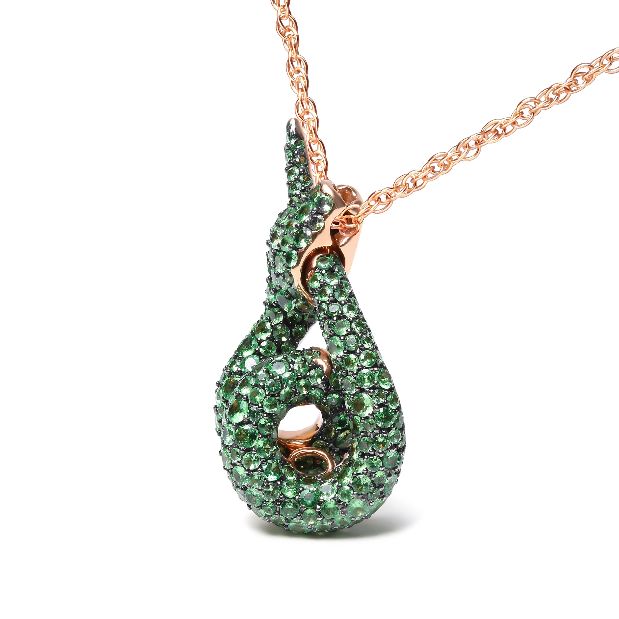 18K Rose Gold Round Green Tsavorite Gemstone Cluster Spiral Snake Design 18" Pendant Necklace (AAA+ Quality) - Image 7