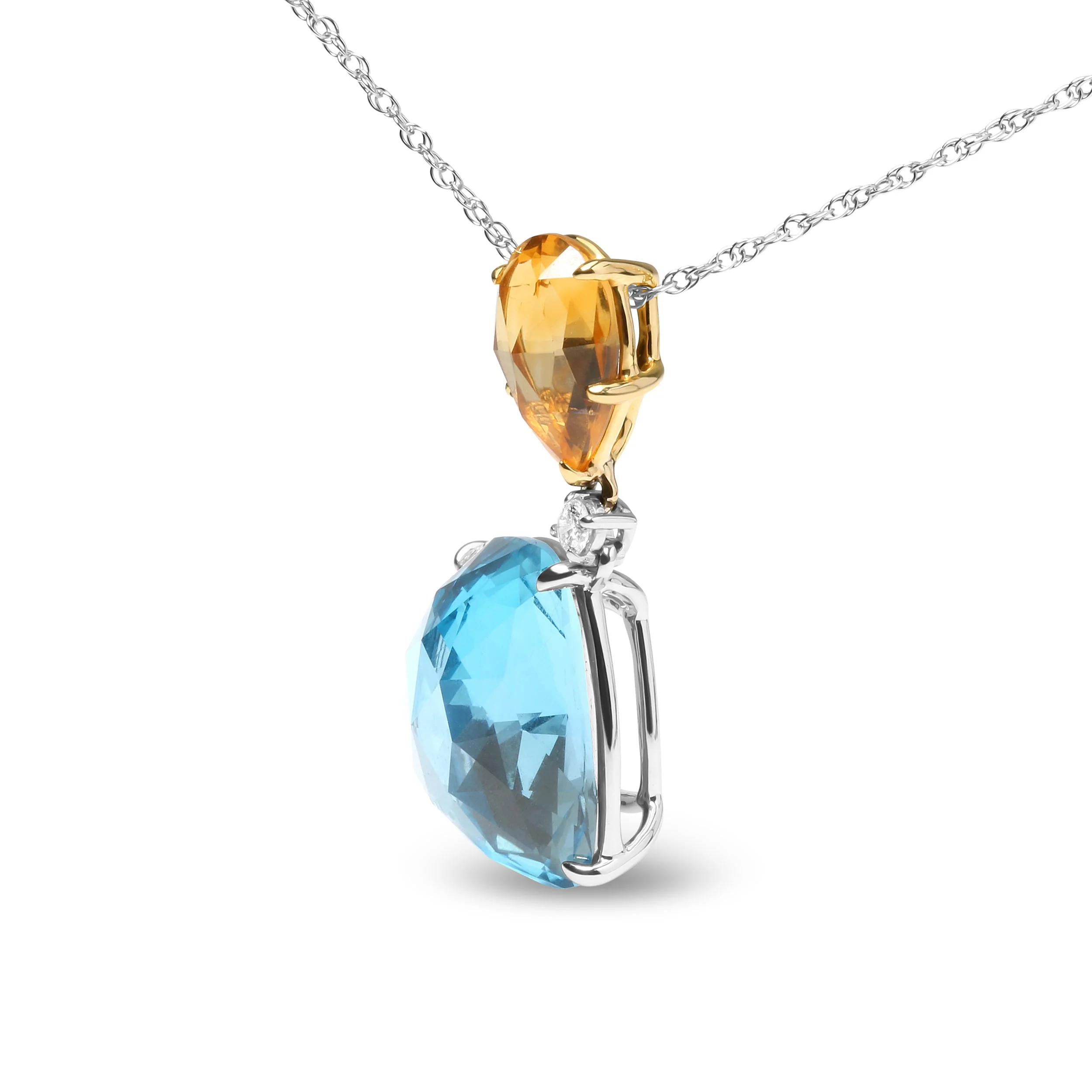 18K White and Yellow Gold Diamond Accent and Yellow Citrine and Sky Blue Topaz Gemstone Dangle Drop 18" Pendant Necklace (G-H Color, SI1-SI2 Clarity) - Image 3