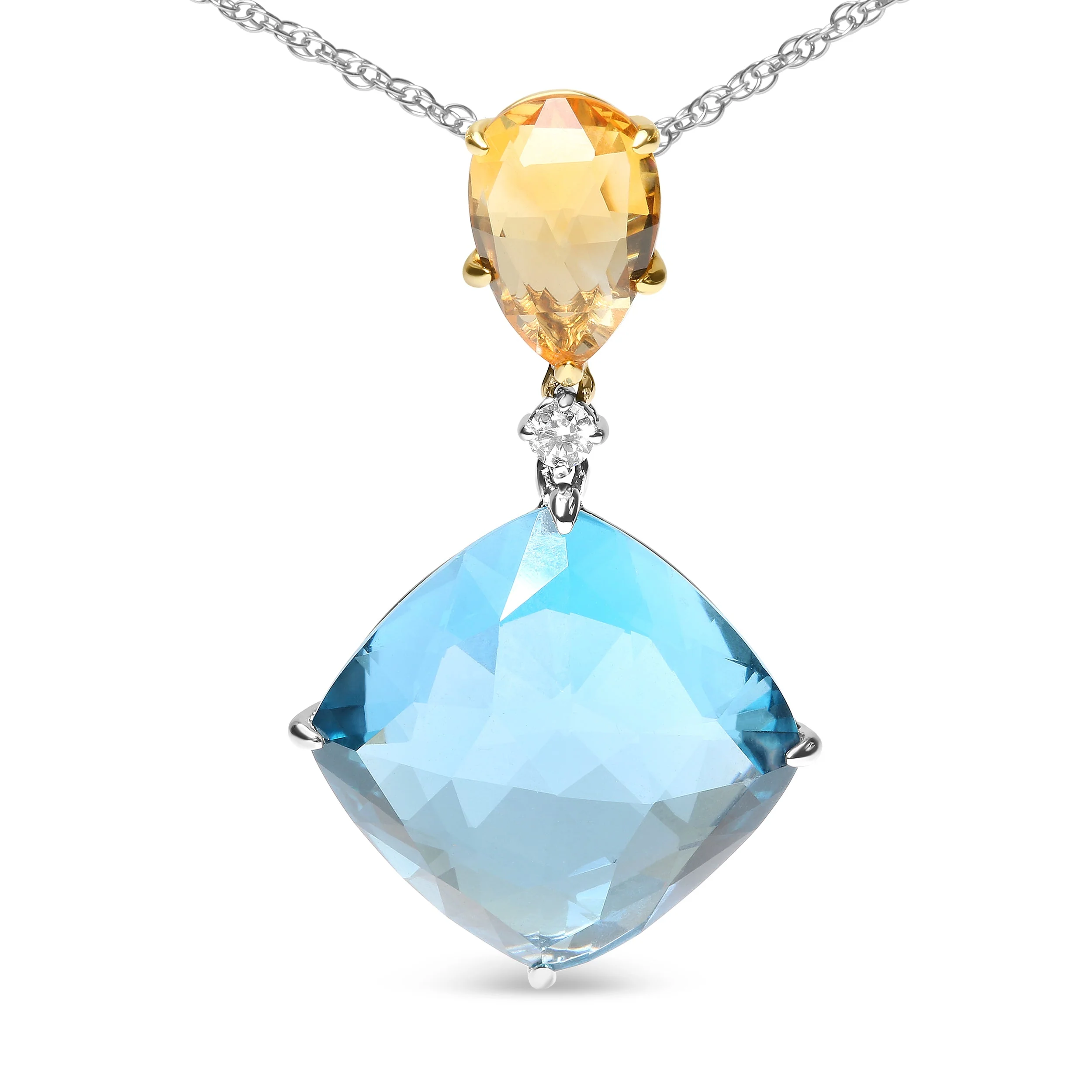 18K White and Yellow Gold Diamond Accent and Yellow Citrine and Sky Blue Topaz Gemstone Dangle Drop 18" Pendant Necklace (G-H Color, SI1-SI2 Clarity) - Image 5