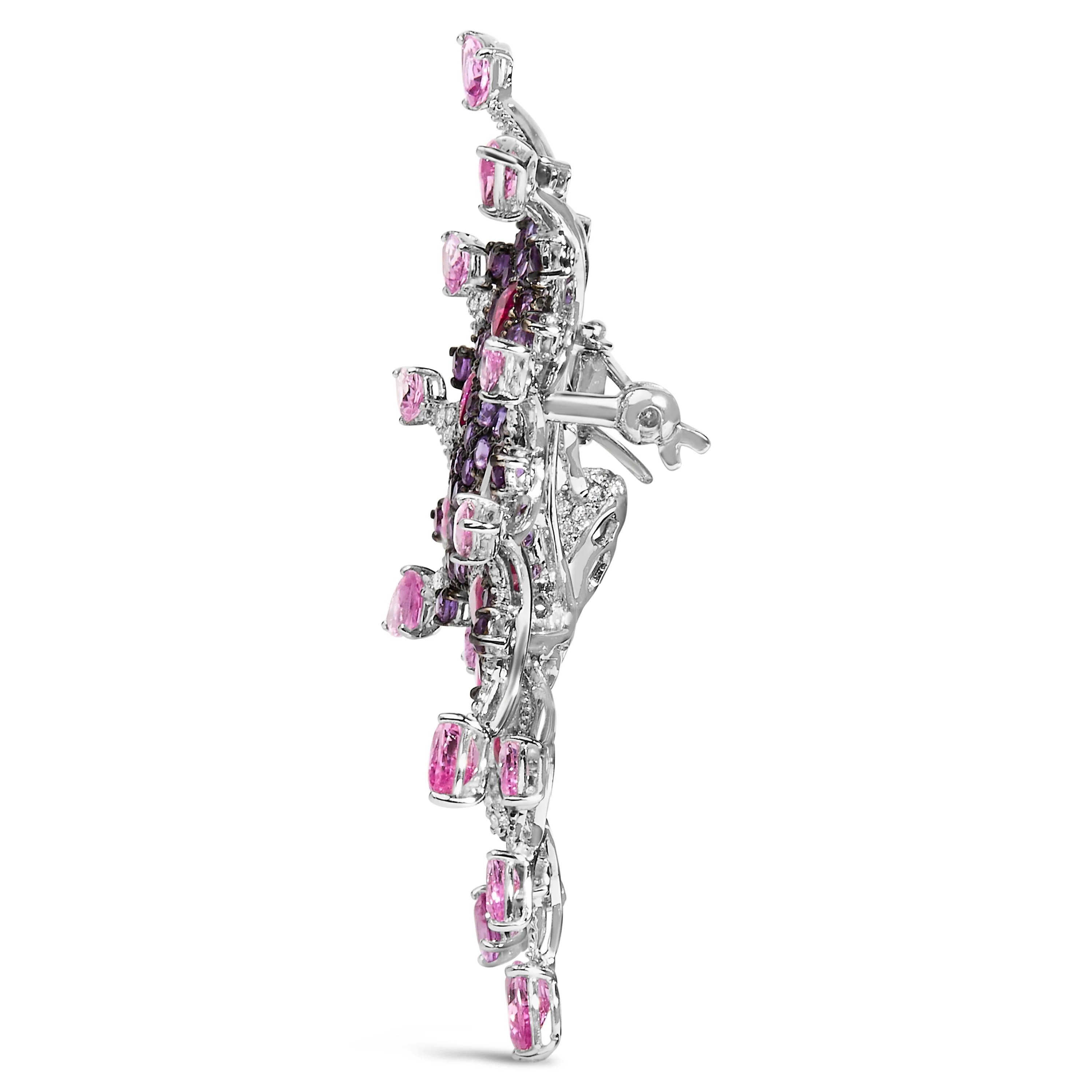 18K White Gold 1.00 Cttw Diamond, Ruby Sapphire, and Amethyst Mixed Gemstone Butterfly Brooch Pin (G-H Color, VS1-VS2 Clarity) - Image 3