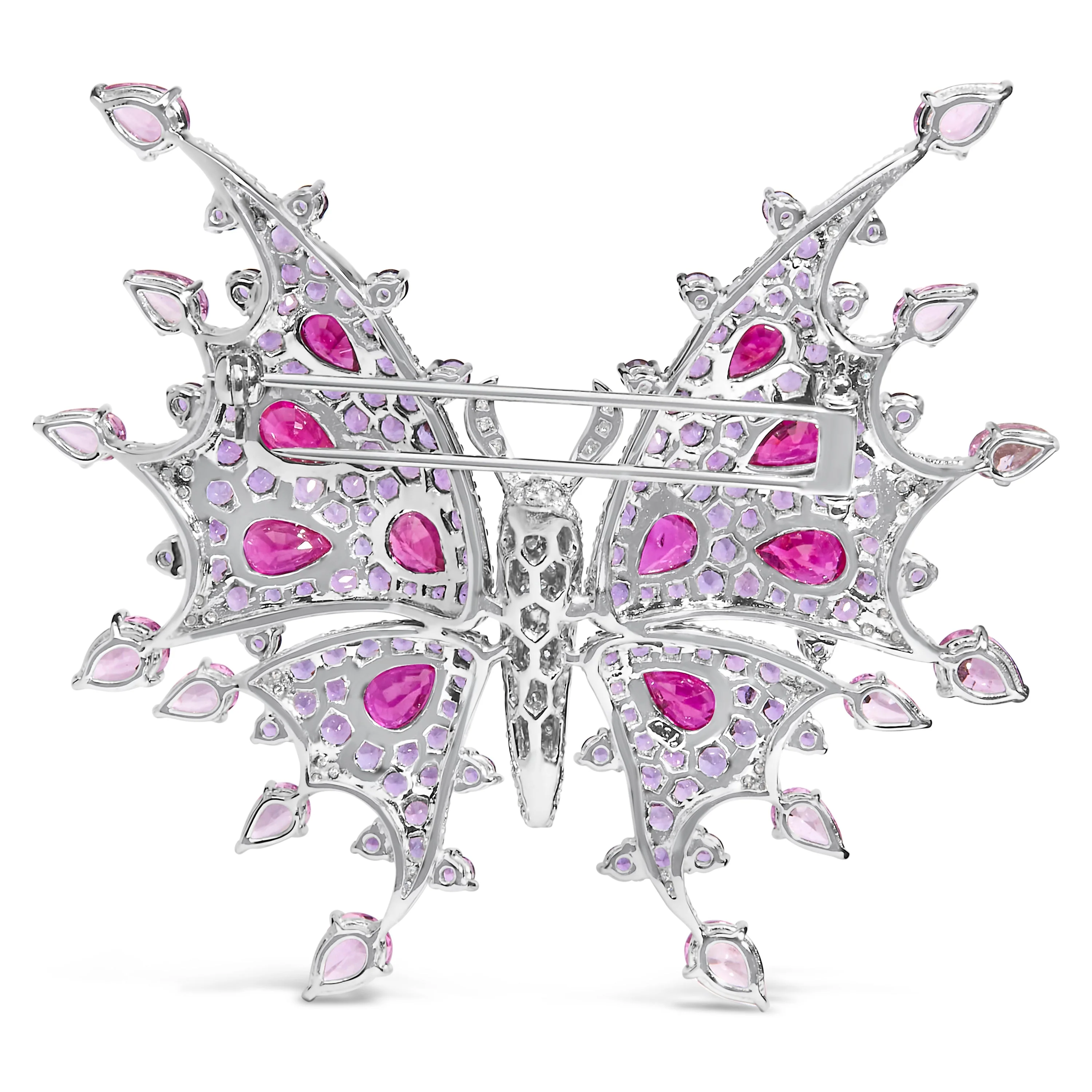 18K White Gold 1.00 Cttw Diamond, Ruby Sapphire, and Amethyst Mixed Gemstone Butterfly Brooch Pin (G-H Color, VS1-VS2 Clarity) - Image 4
