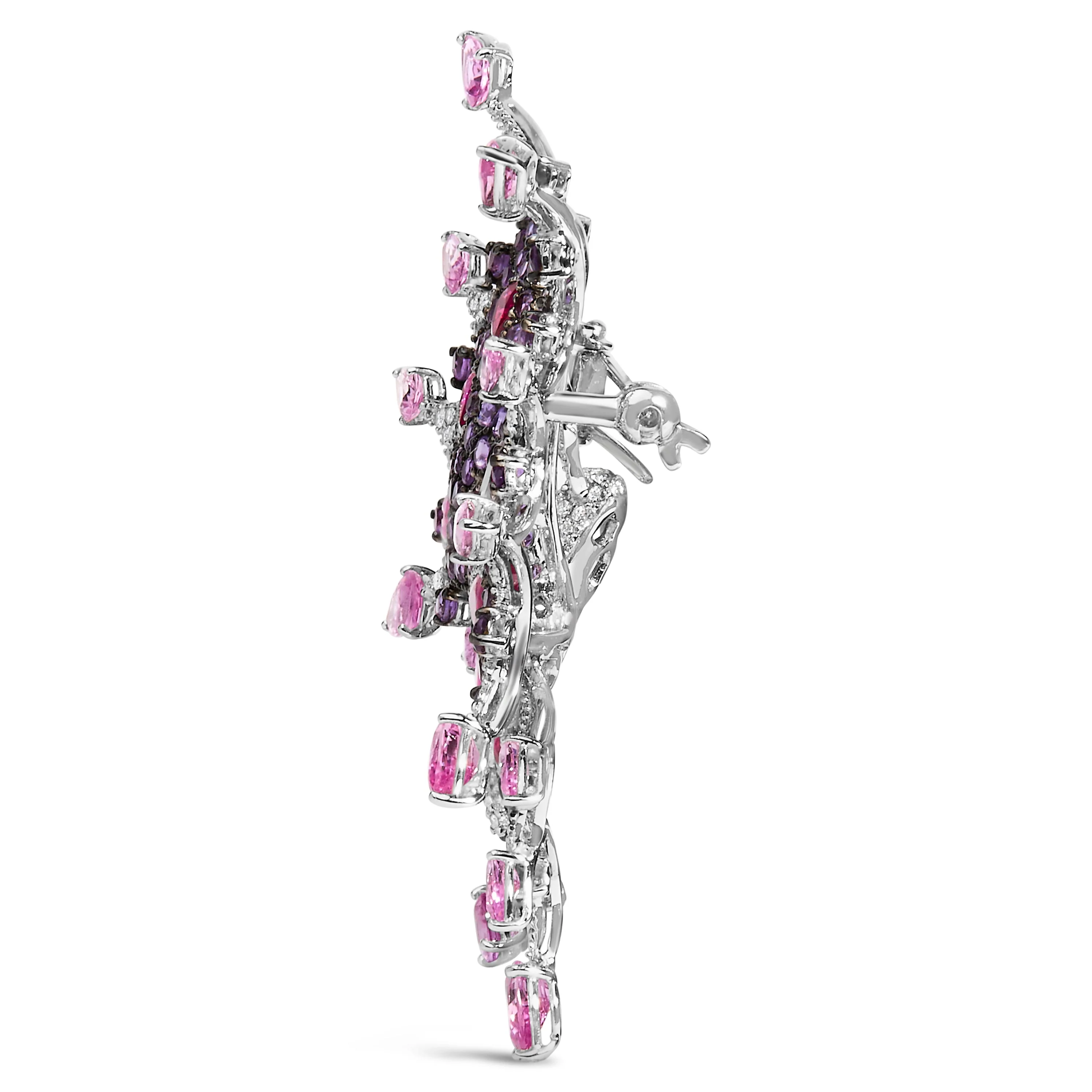 18K White Gold 1.00 Cttw Diamond, Ruby Sapphire, and Amethyst Mixed Gemstone Butterfly Brooch Pin (G-H Color, VS1-VS2 Clarity) - Image 7