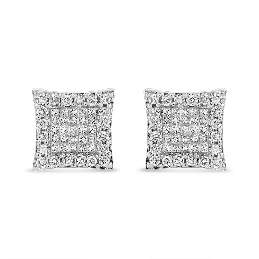 18K White Gold 1.00 Cttw Round and Princess-Cut Diamond Halo Square Stud Earring (G-H Color, SI1-SI2 Clarity) - Image 5