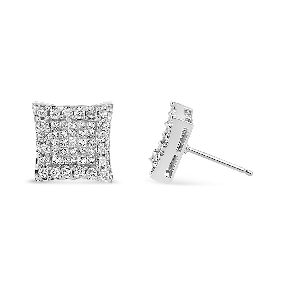 18K White Gold 1.00 Cttw Round and Princess-Cut Diamond Halo Square Stud Earring (G-H Color, SI1-SI2 Clarity) - Image 6