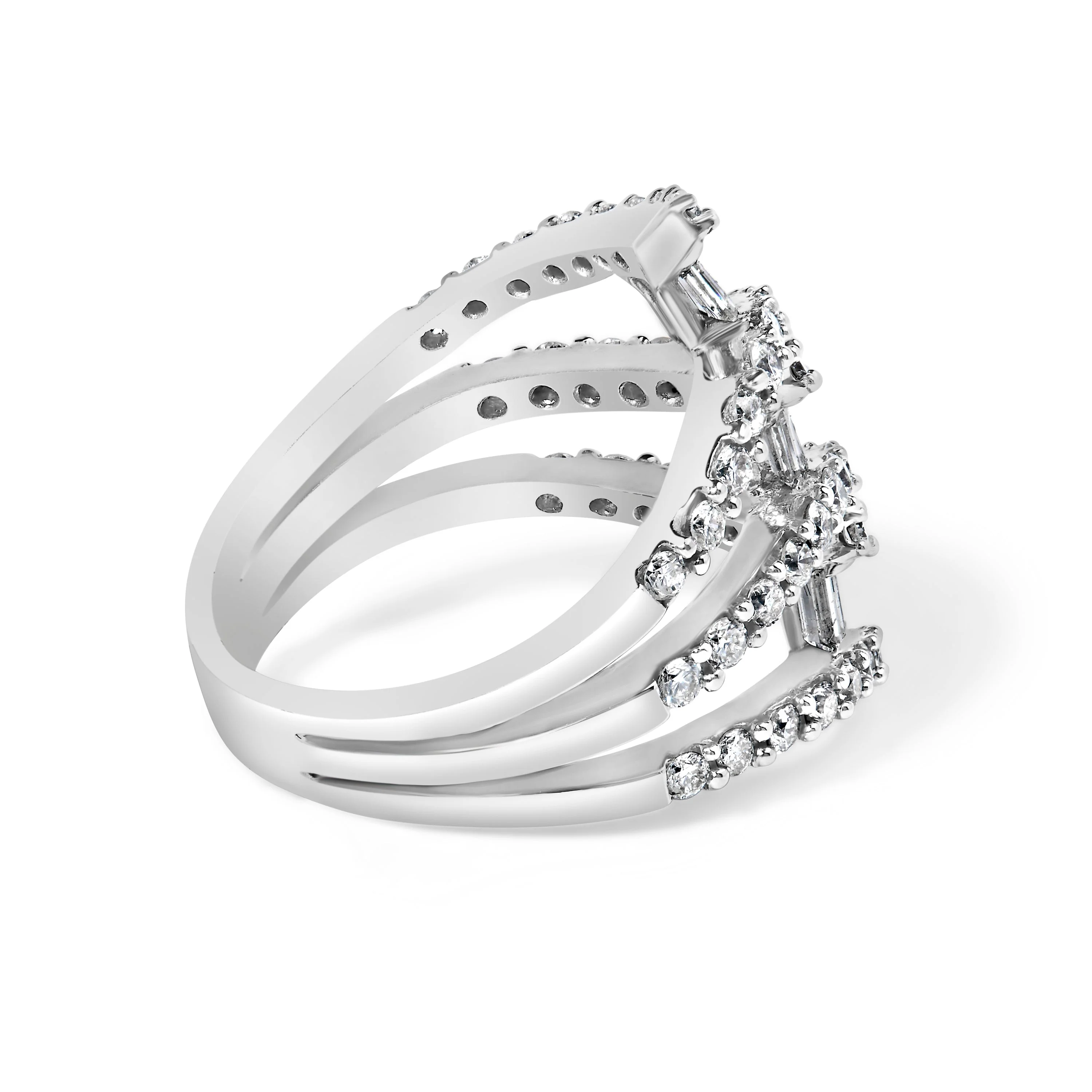 18K White Gold 1 3/4 Cttw Diamond Multi Crossover and Split Shank Cocktail Ring - Image 2