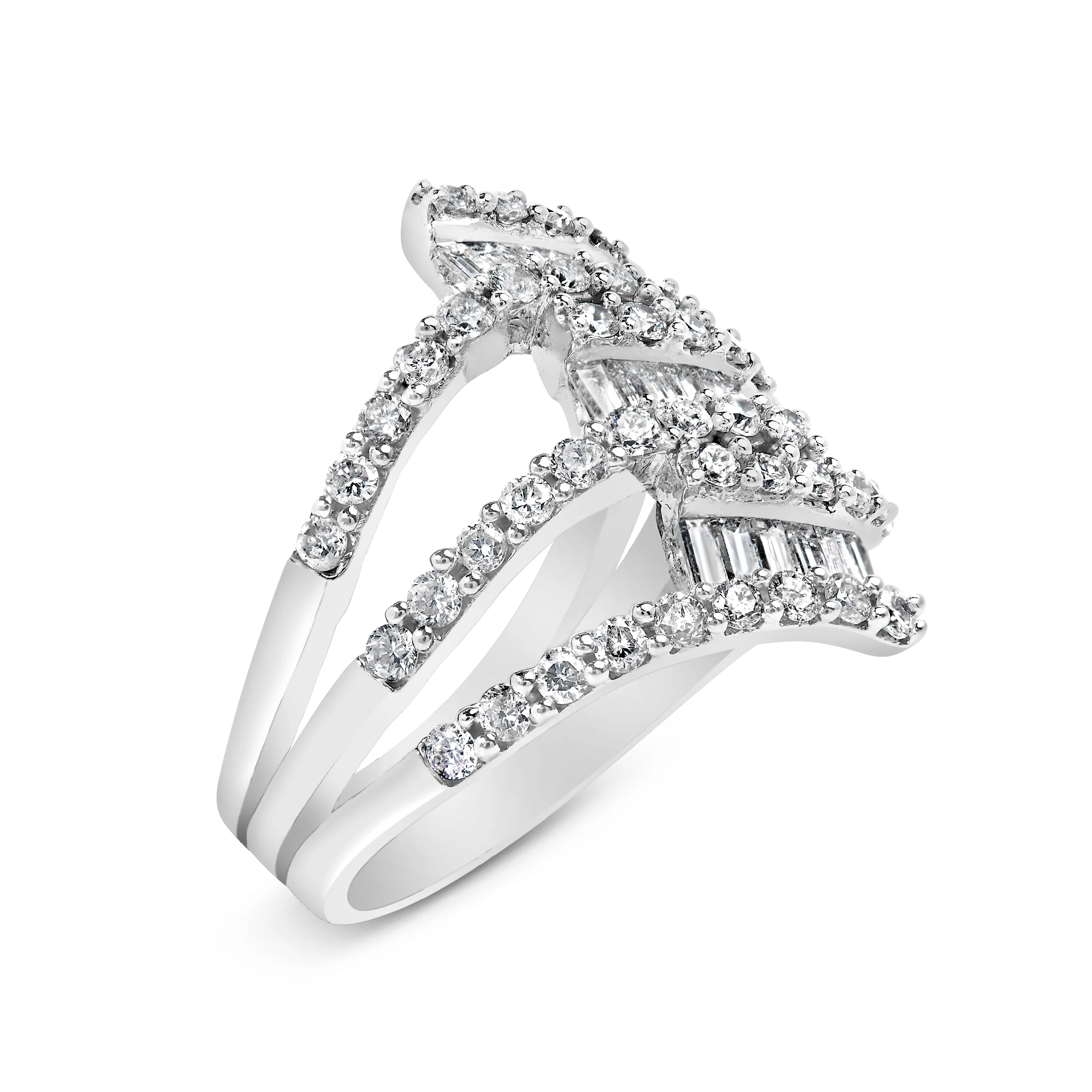 18K White Gold 1 3/4 Cttw Diamond Multi Crossover and Split Shank Cocktail Ring - Image 3