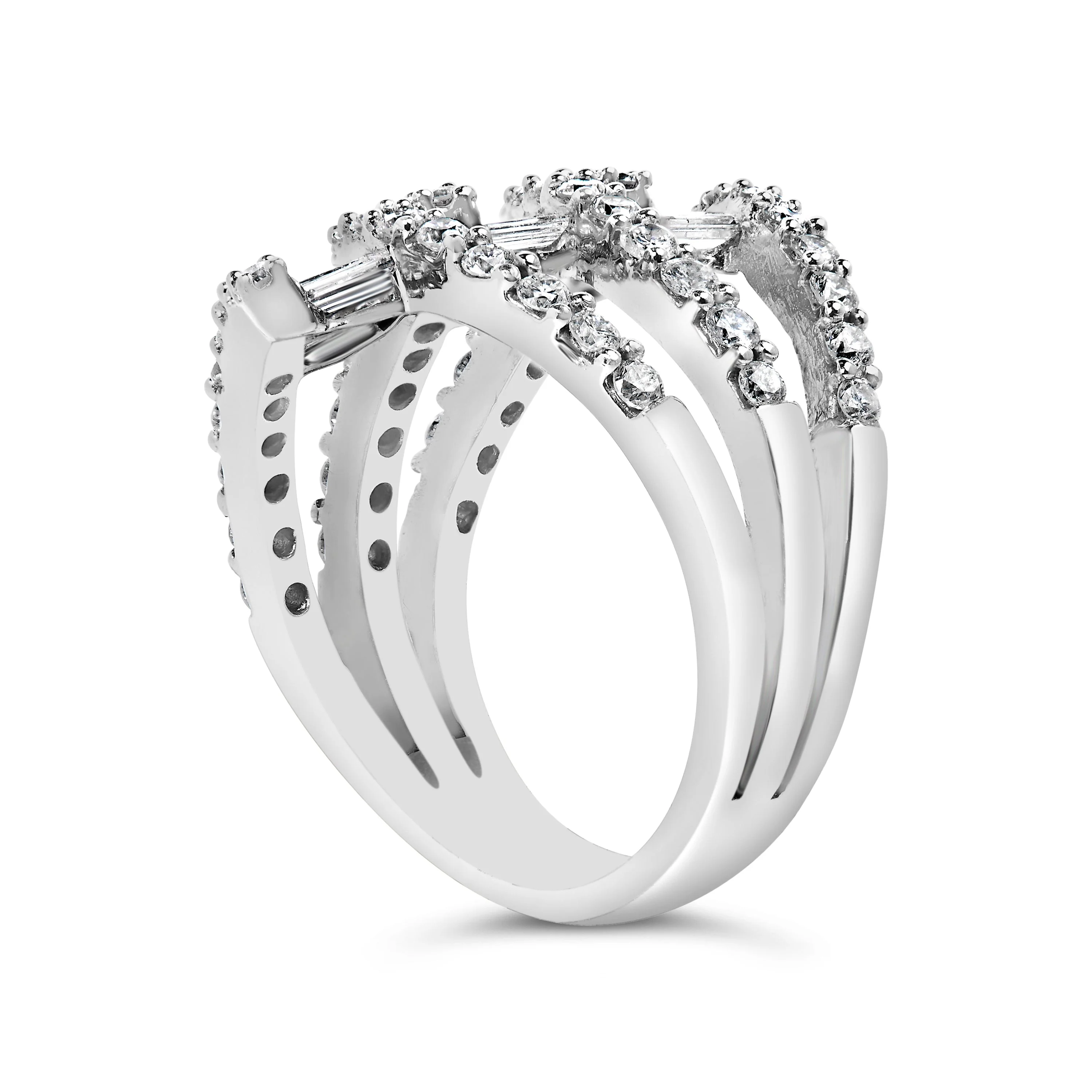 18K White Gold 1 3/4 Cttw Diamond Multi Crossover and Split Shank Cocktail Ring - Image 4