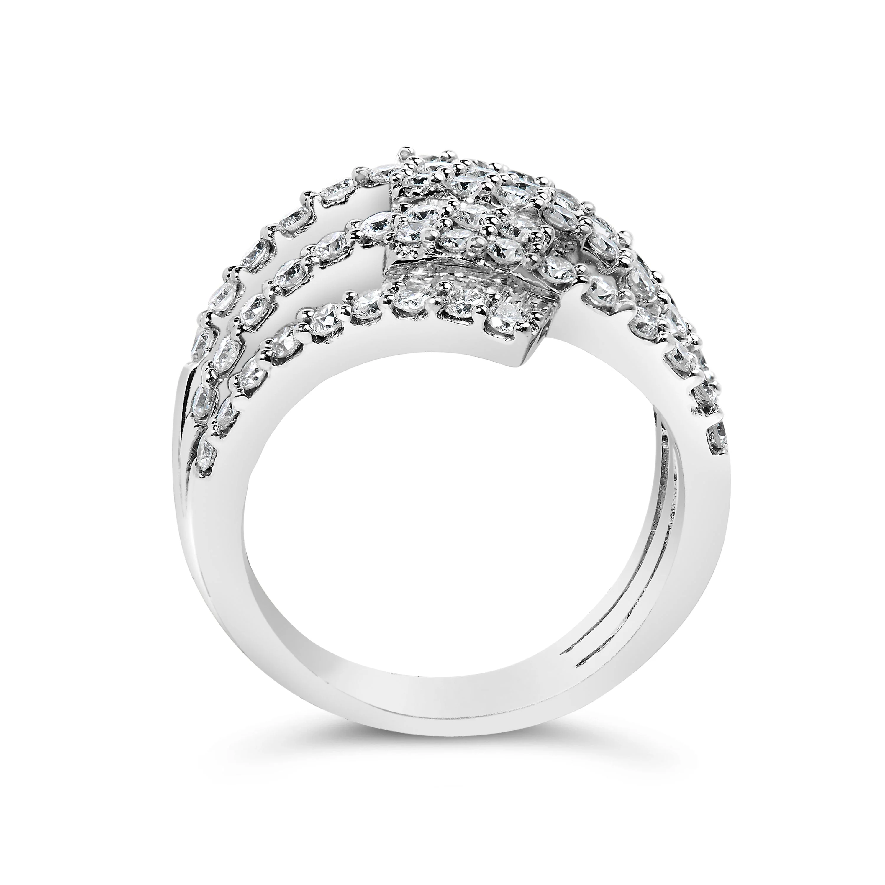 18K White Gold 1 3/4 Cttw Diamond Multi Crossover and Split Shank Cocktail Ring - Image 5