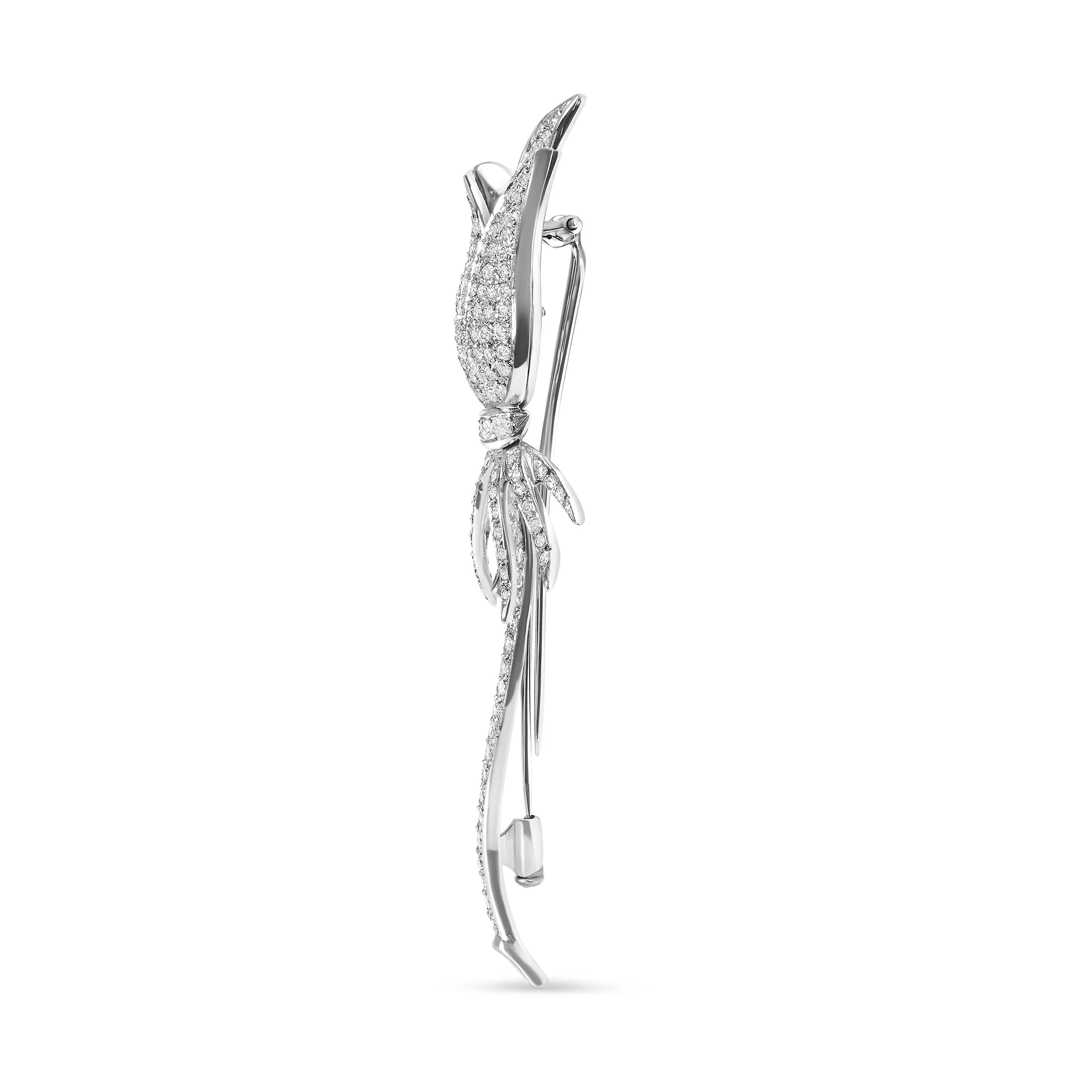 18K White Gold 1 3/5 Cttw Pave Set Diamond Tulip Brooch Pin (H-I Color, VS1-VS2 Clarity) - Image 2