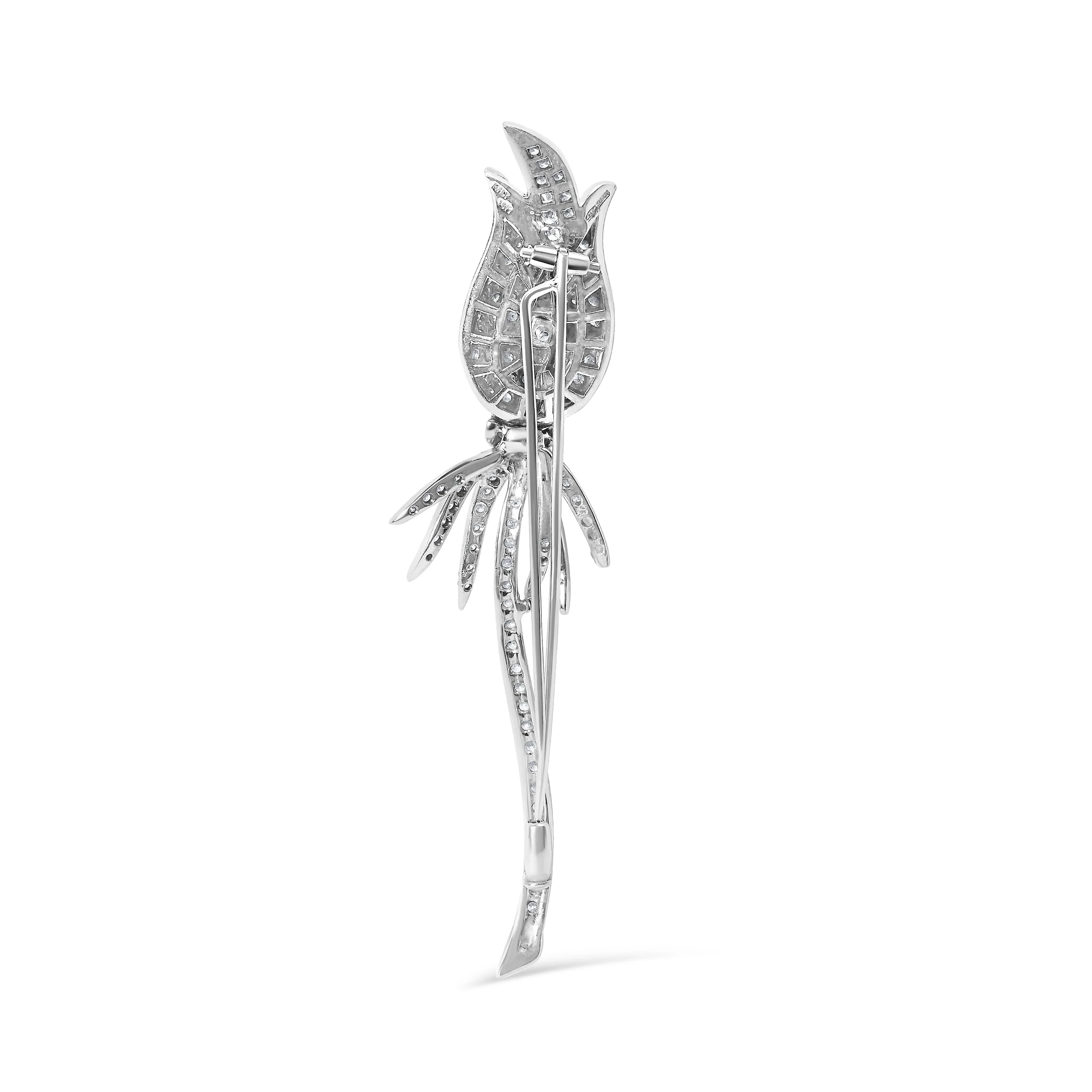 18K White Gold 1 3/5 Cttw Pave Set Diamond Tulip Brooch Pin (H-I Color, VS1-VS2 Clarity) - Image 6