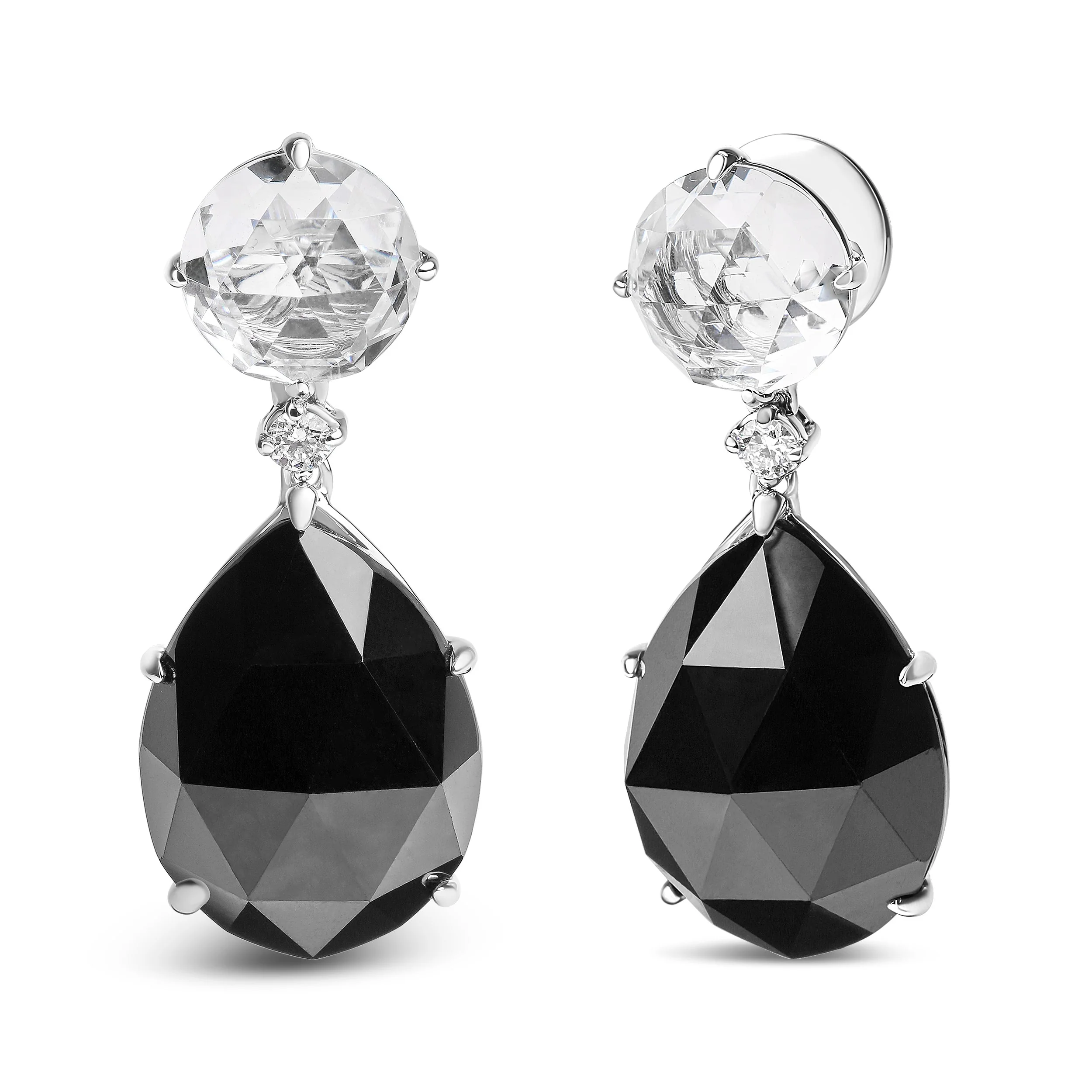 18K White Gold 1/5 Cttw Diamond with Round White Topaz and 20x15mm Pear Cut Black Onyx Gemstone Dangle Earring (G-H Color, SI1-SI2 Clarity) - Image 2