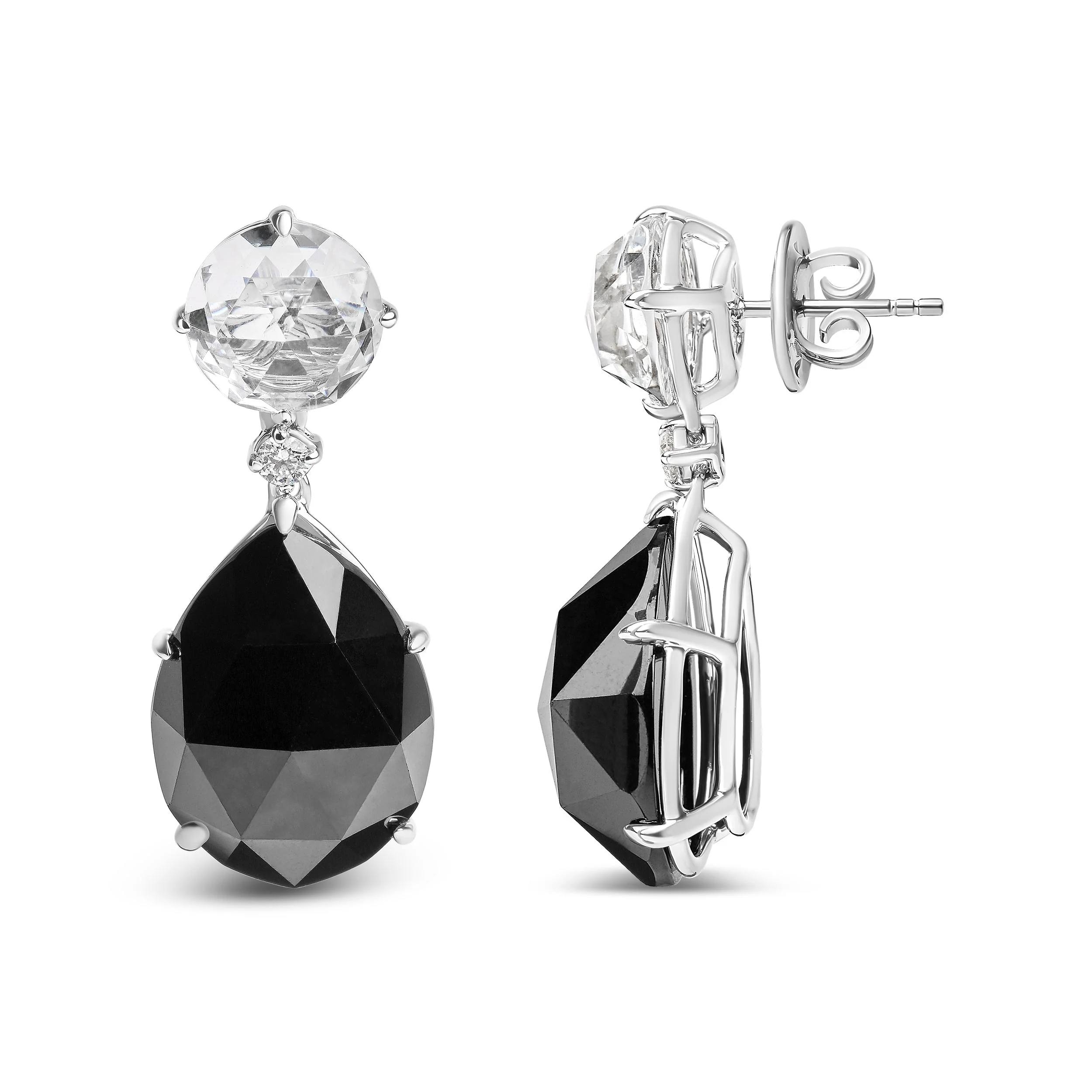 18K White Gold 1/5 Cttw Diamond with Round White Topaz and 20x15mm Pear Cut Black Onyx Gemstone Dangle Earring (G-H Color, SI1-SI2 Clarity) - Image 3