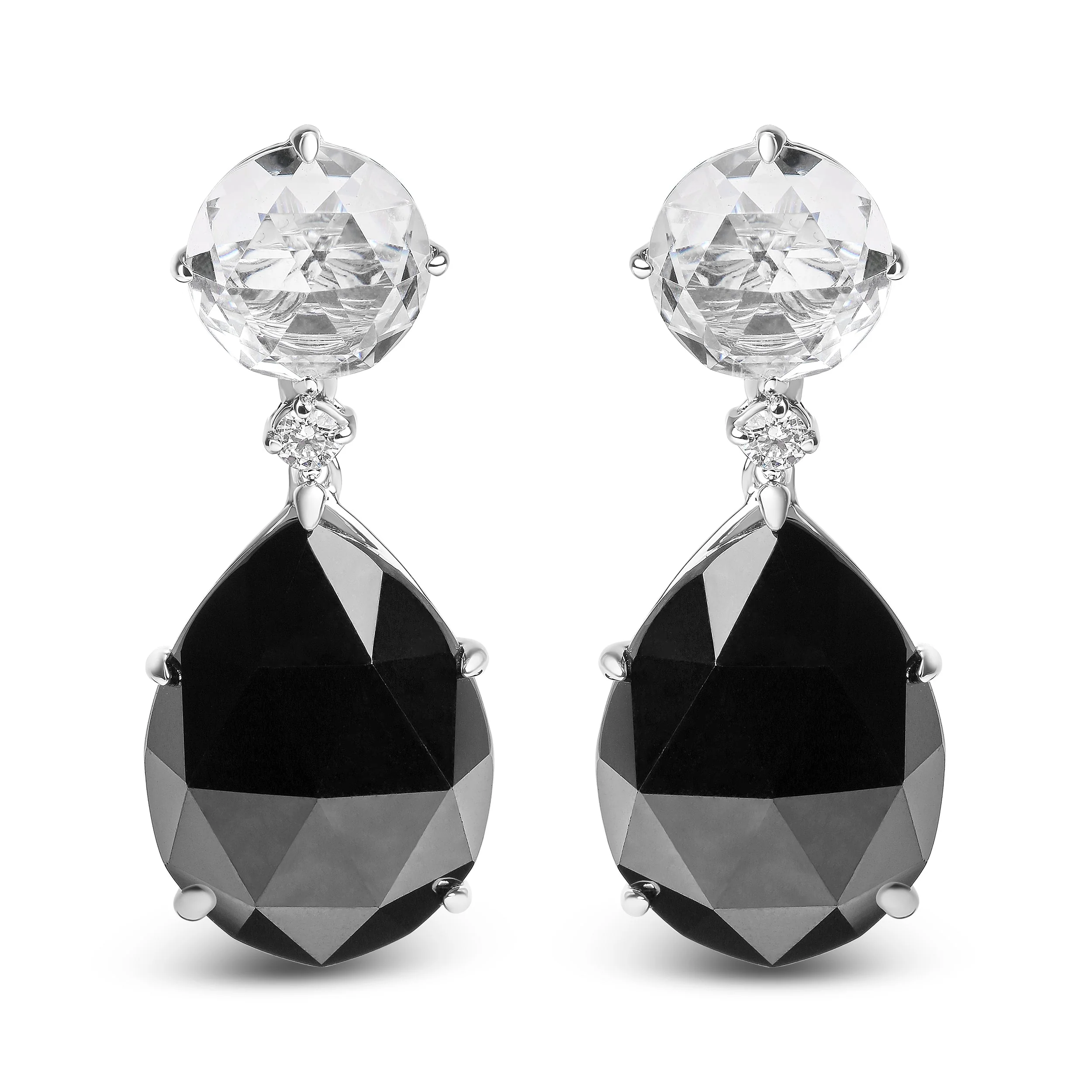 18K White Gold 1/5 Cttw Diamond with Round White Topaz and 20x15mm Pear Cut Black Onyx Gemstone Dangle Earring (G-H Color, SI1-SI2 Clarity) - Image 4