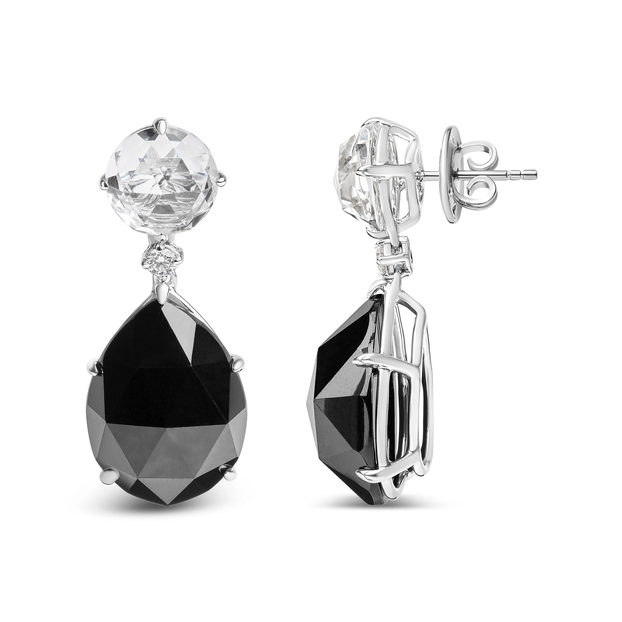 18K White Gold 1/5 Cttw Diamond with Round White Topaz and 20x15mm Pear Cut Black Onyx Gemstone Dangle Earring (G-H Color, SI1-SI2 Clarity) - Image 6