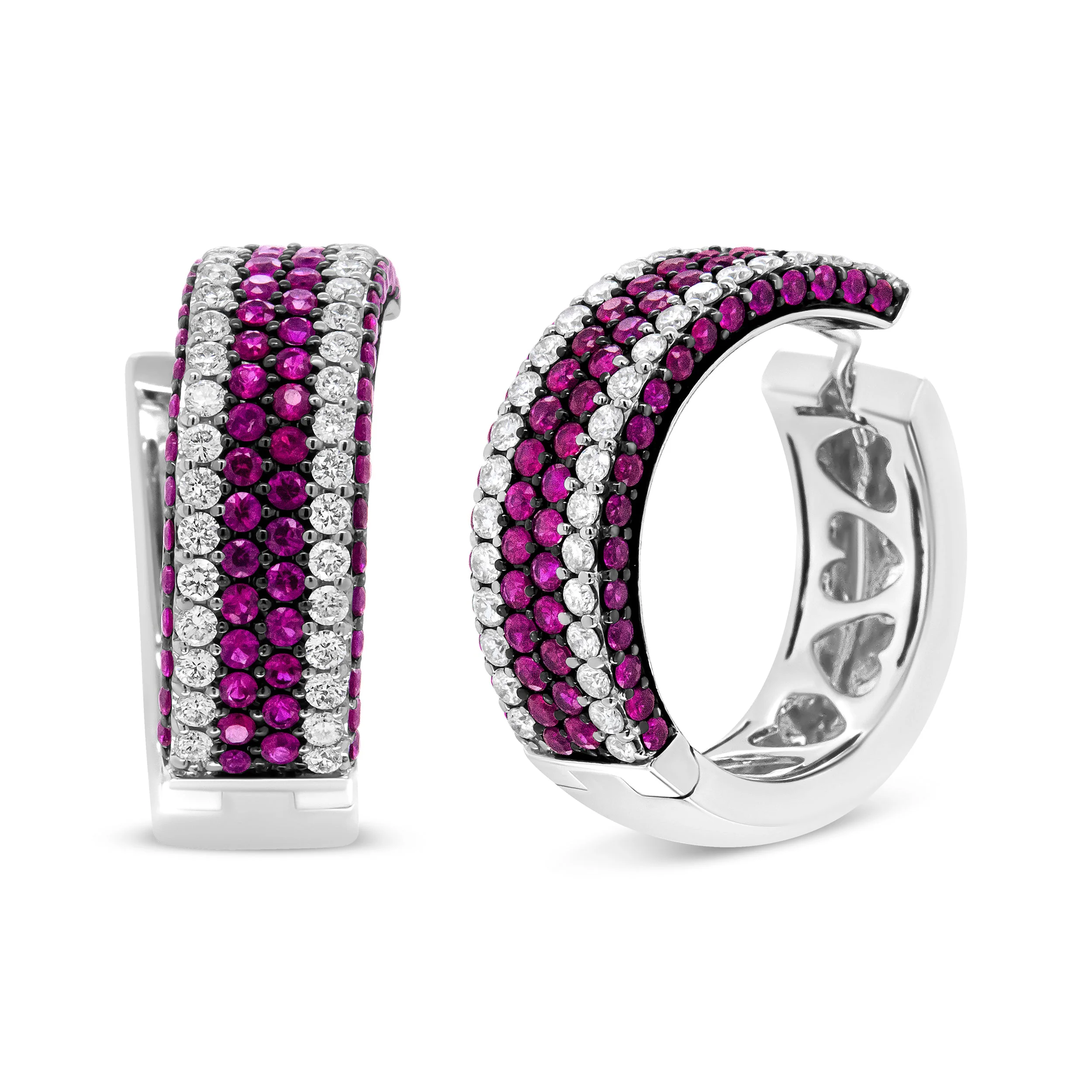 18K White Gold 1 7/8 Cttw Diamond and 1mm Round Red Ruby Open Swish Hoop Earrings (F-G Color, VS1-VS2 Clarity) - Image 12