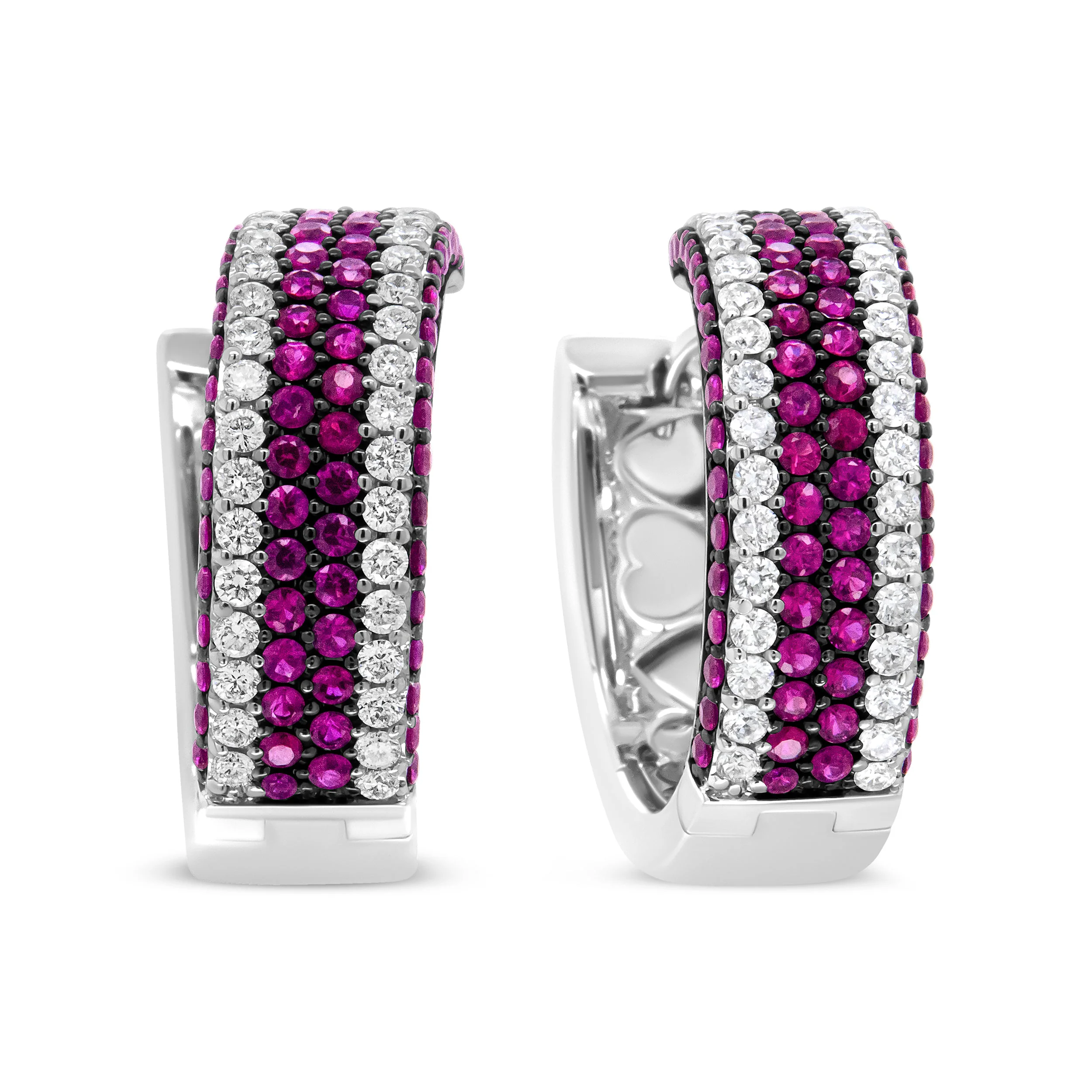 18K White Gold 1 7/8 Cttw Diamond and 1mm Round Red Ruby Open Swish Hoop Earrings (F-G Color, VS1-VS2 Clarity) - Image 8