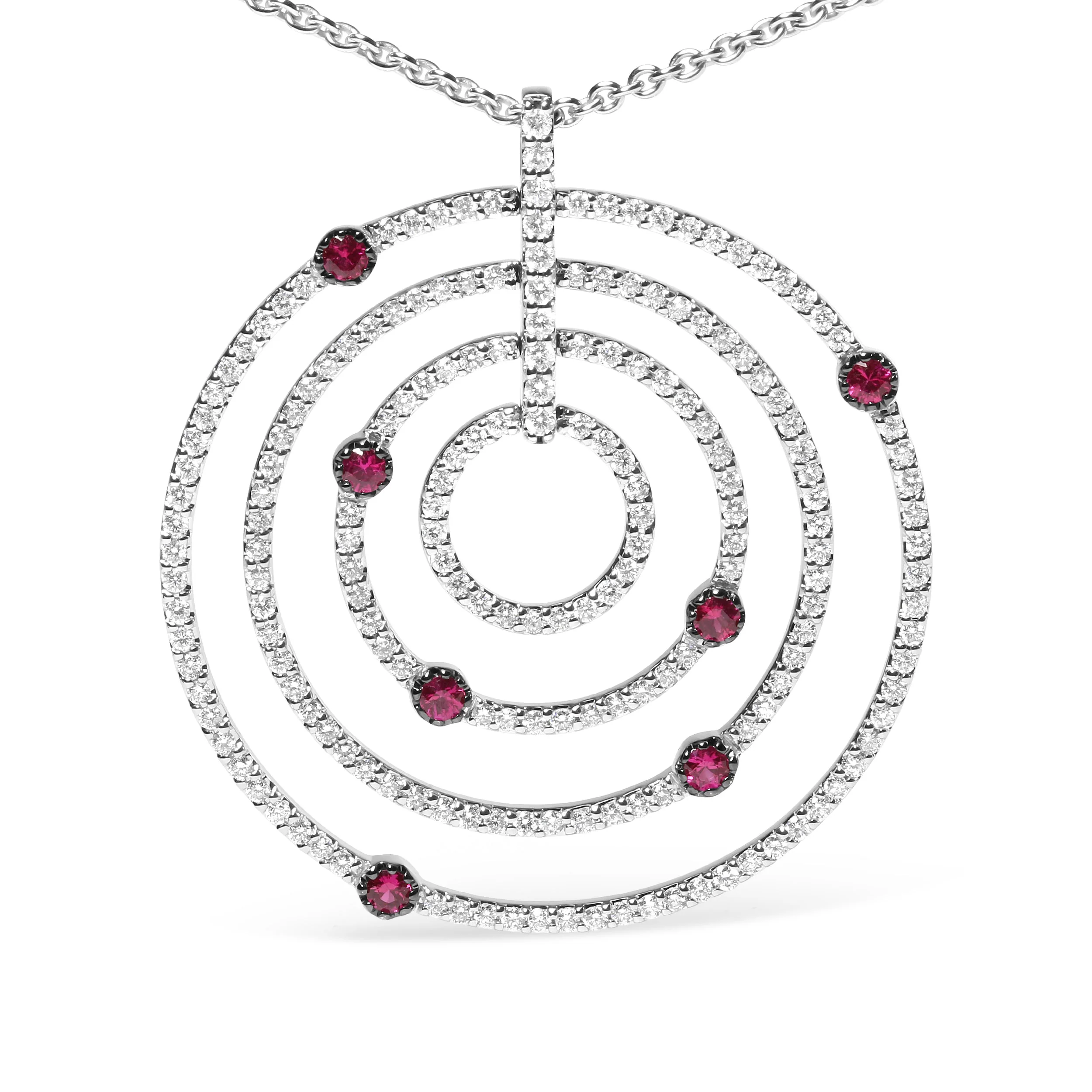 18K White Gold 2 1/6 Cttw Pave Set Diamonds and Red Ruby Openwork Circles 18" Pendant Necklace (G-H Color, SI2-I1 Clarity) - Adjustable up to 16" - 18" - Image 2