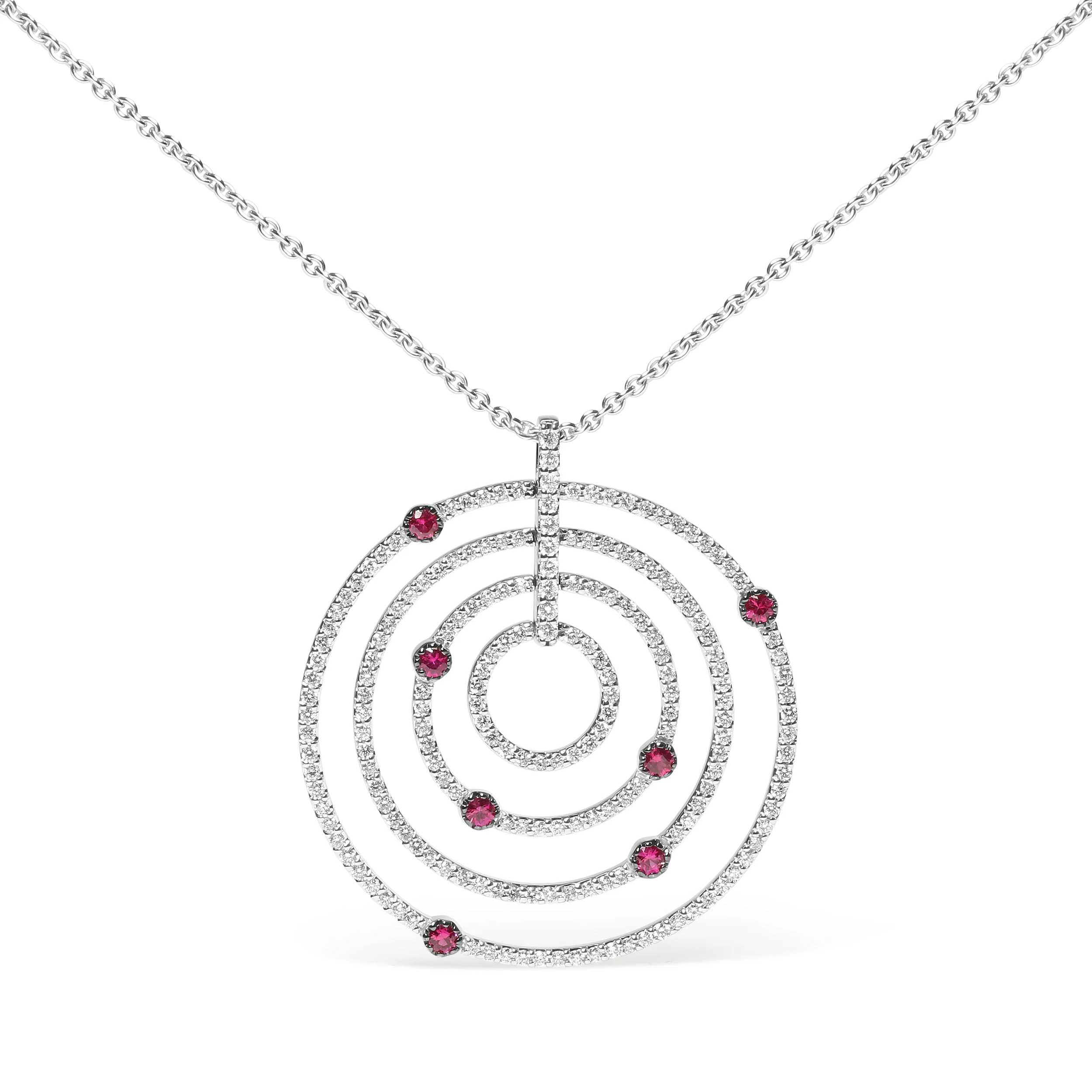 18K White Gold 2 1/6 Cttw Pave Set Diamonds and Red Ruby Openwork Circles 18" Pendant Necklace (G-H Color, SI2-I1 Clarity) - Adjustable up to 16" - 18" - Image 4