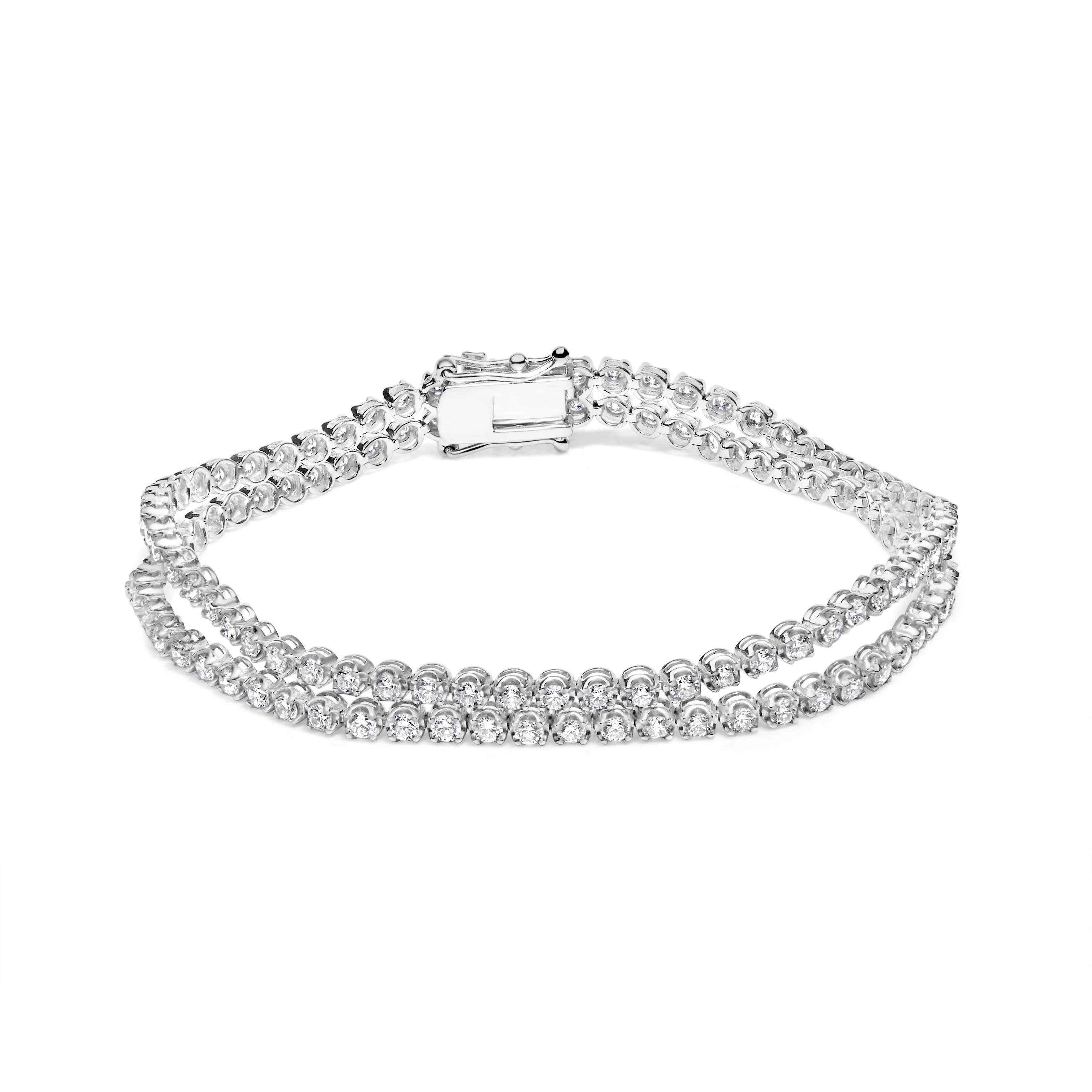 18K White Gold 5 3/5 Cttw Natural Diamond Double Row Link Tennis Bracelet (G-H Color, VS1-VS2 Clarity) - 7" Inches - Image 4