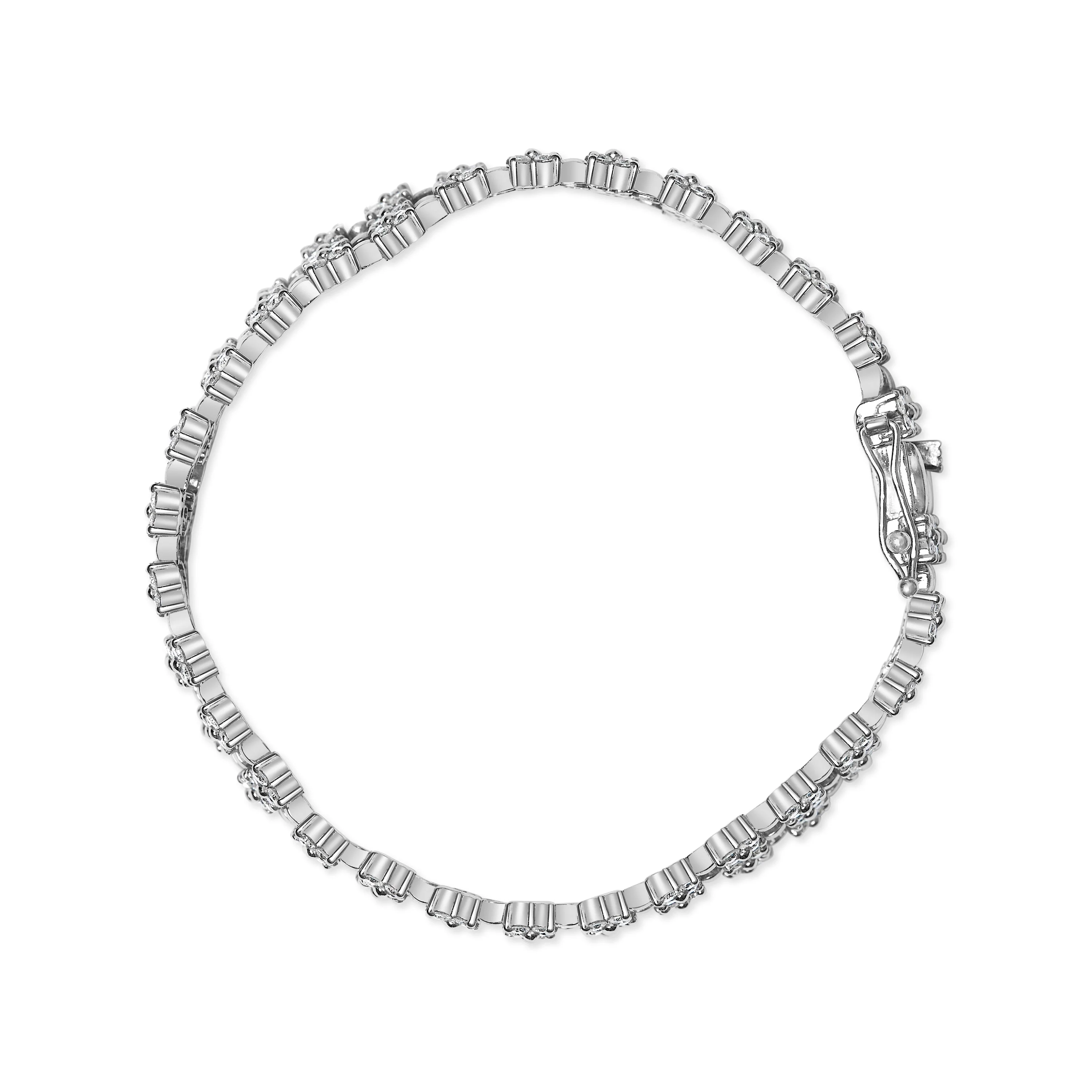 18K White Gold 7 1/2 Cttw Diamond 3 Row Floral Link Bracelet (G-H Color, VS1-VS2 Clarity) - 7 " Inches - Image 3