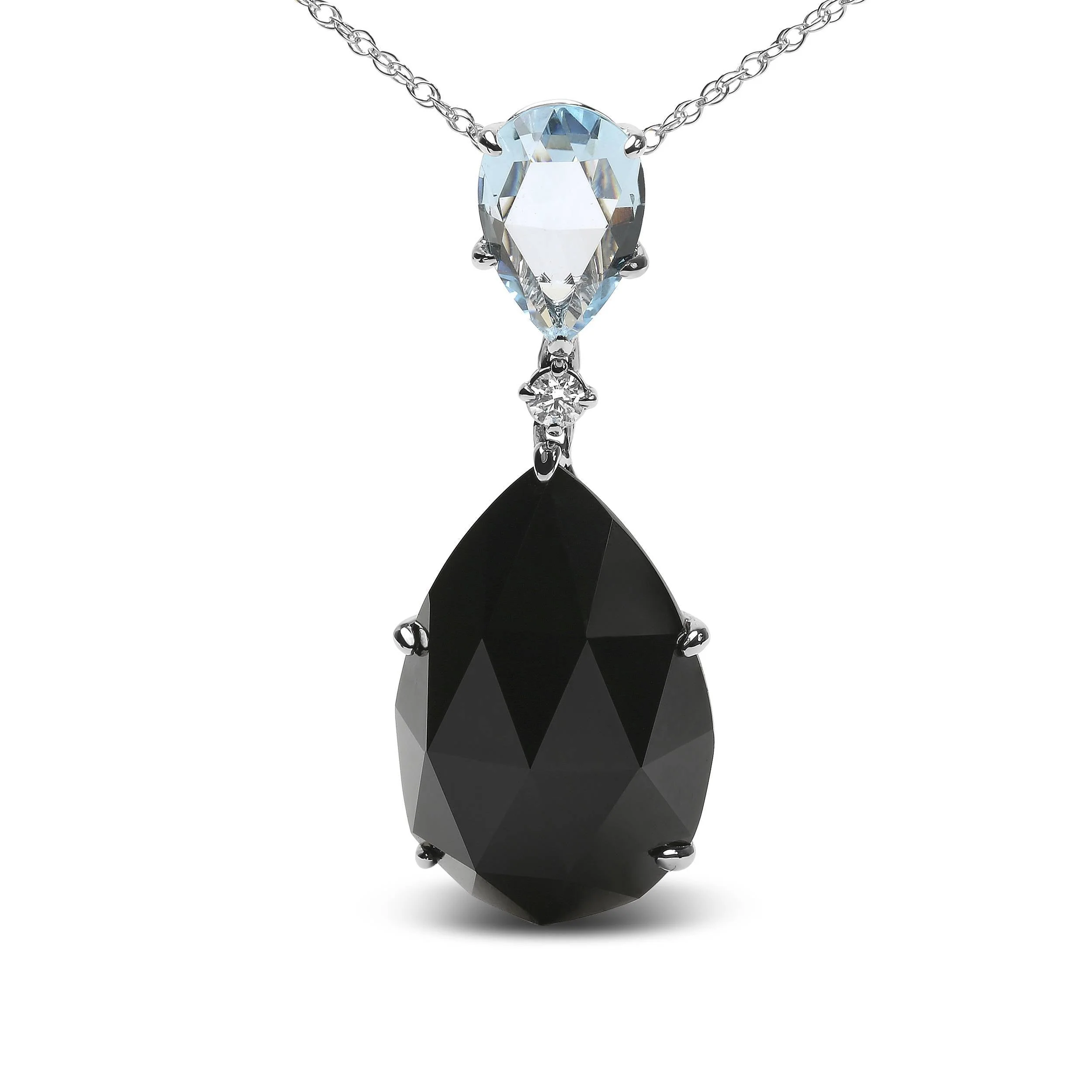 18K White Gold Diamond Accent and Pear Cut Sky Blue Topaz and Pear Cut Black Onyx Dangle Drop 18" Pendant Necklace (G-H Color, SI1-SI2 Clarity) - Image 2