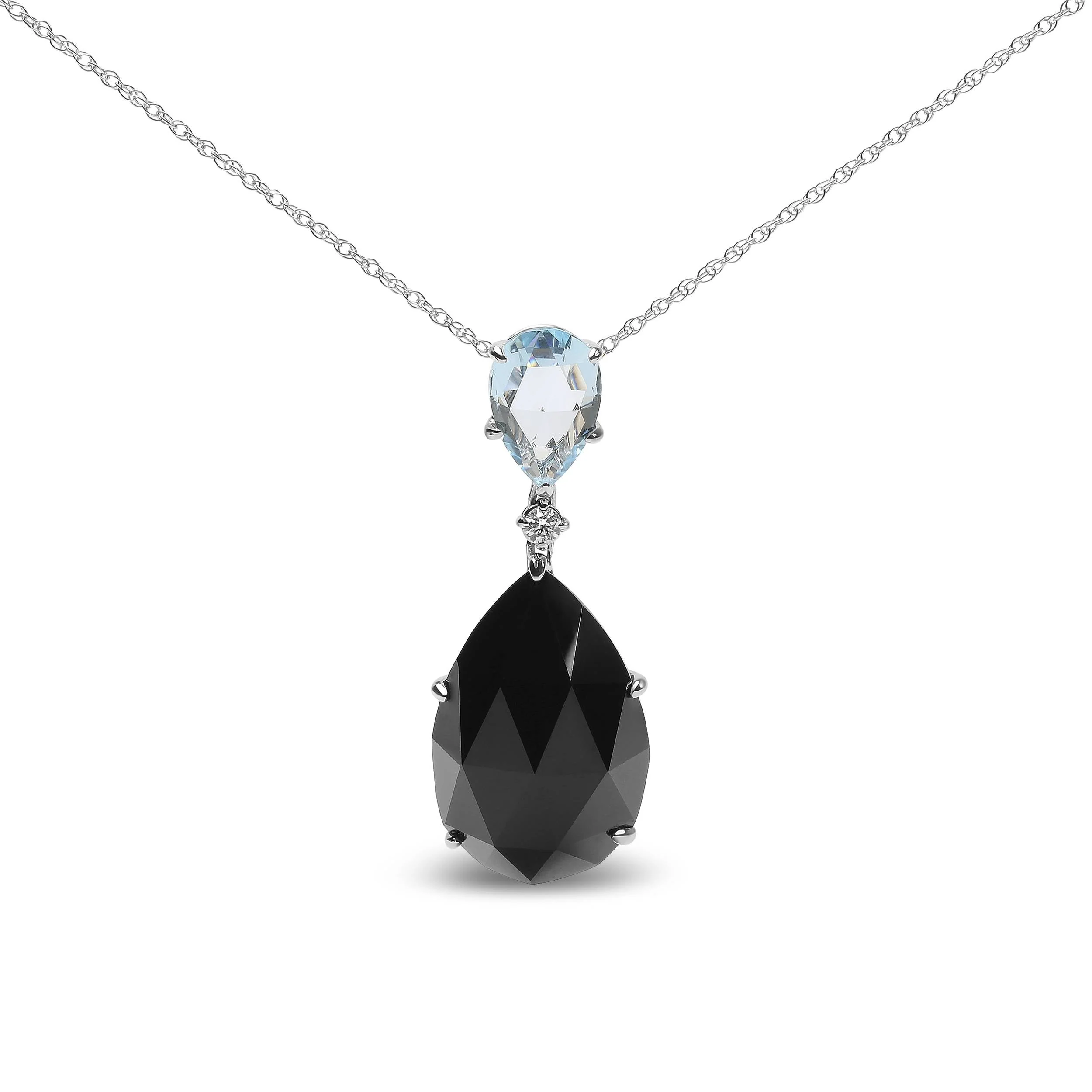 18K White Gold Diamond Accent and Pear Cut Sky Blue Topaz and Pear Cut Black Onyx Dangle Drop 18" Pendant Necklace (G-H Color, SI1-SI2 Clarity) - Image 4