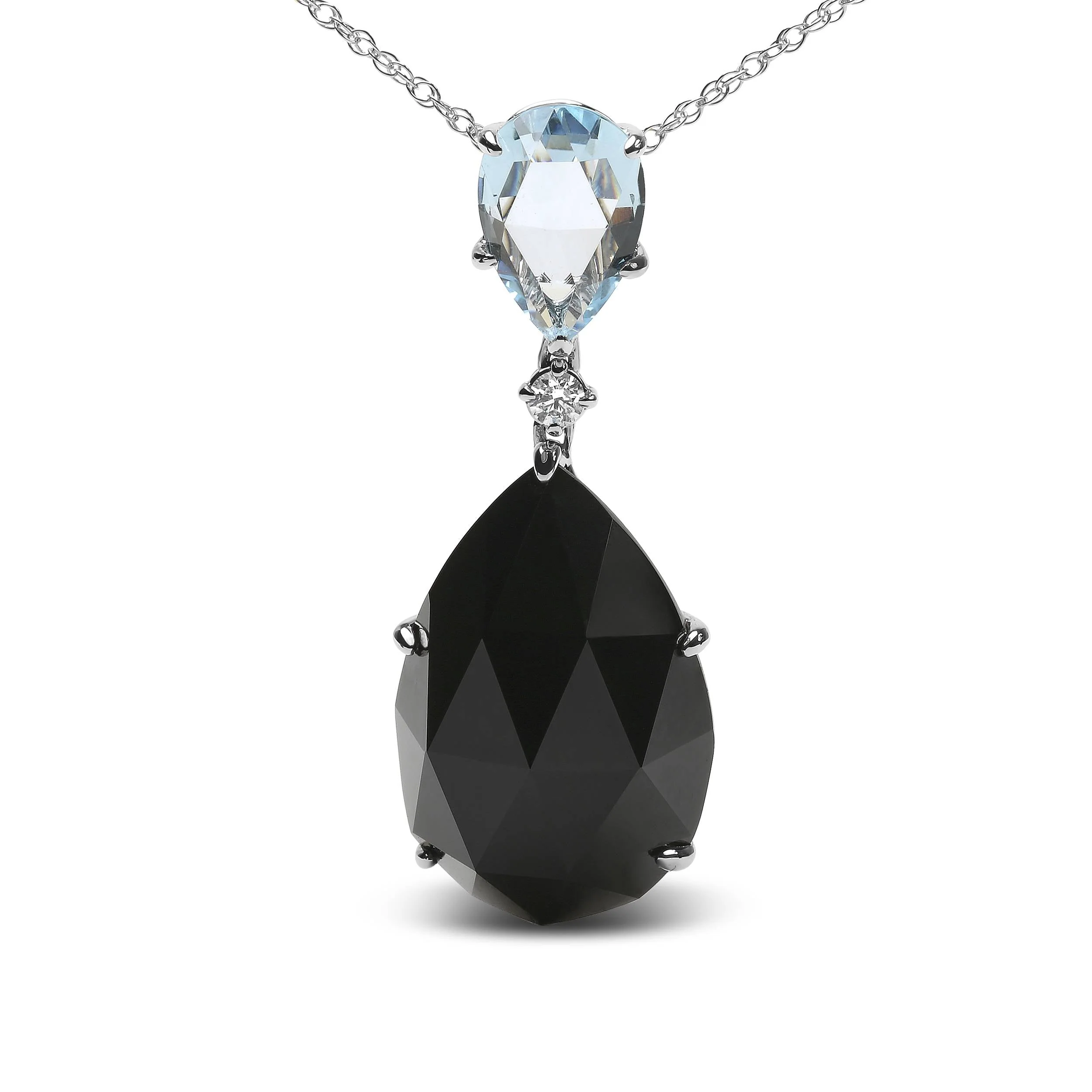 18K White Gold Diamond Accent and Pear Cut Sky Blue Topaz and Pear Cut Black Onyx Dangle Drop 18" Pendant Necklace (G-H Color, SI1-SI2 Clarity) - Image 5