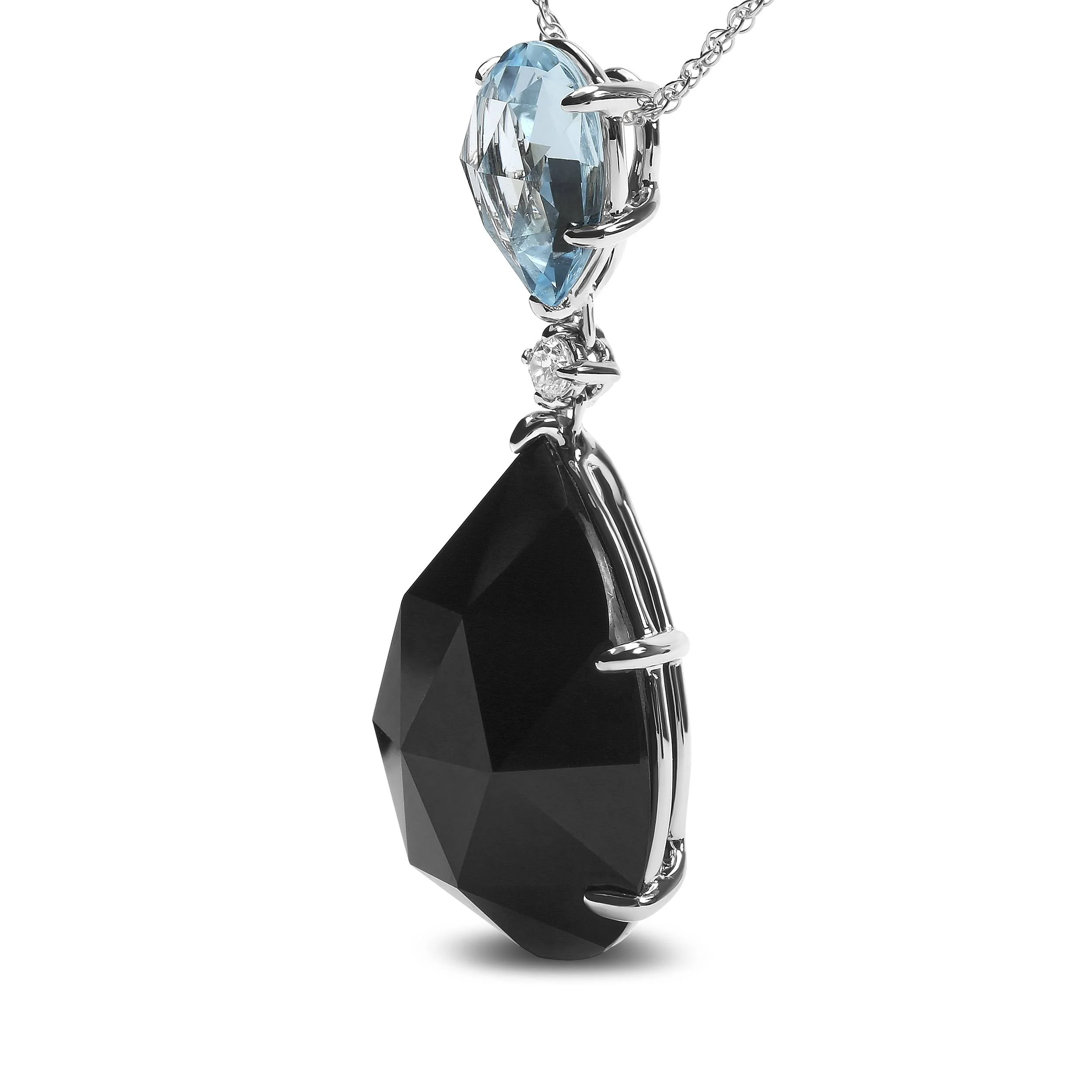 18K White Gold Diamond Accent and Pear Cut Sky Blue Topaz and Pear Cut Black Onyx Dangle Drop 18" Pendant Necklace (G-H Color, SI1-SI2 Clarity) - Image 6