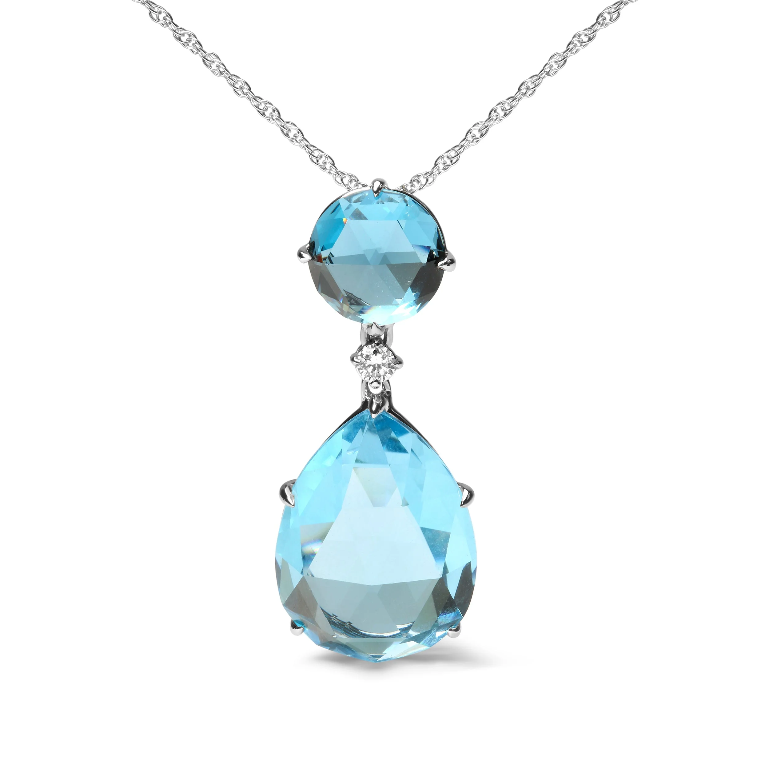 18K White Gold Diamond Accent and Round London Blue Topaz and Pear Cut Sky Blue Topaz Dangle Drop 18" Pendant Necklace (G-H Color, SI1-SI2 Clarity) - Image 2