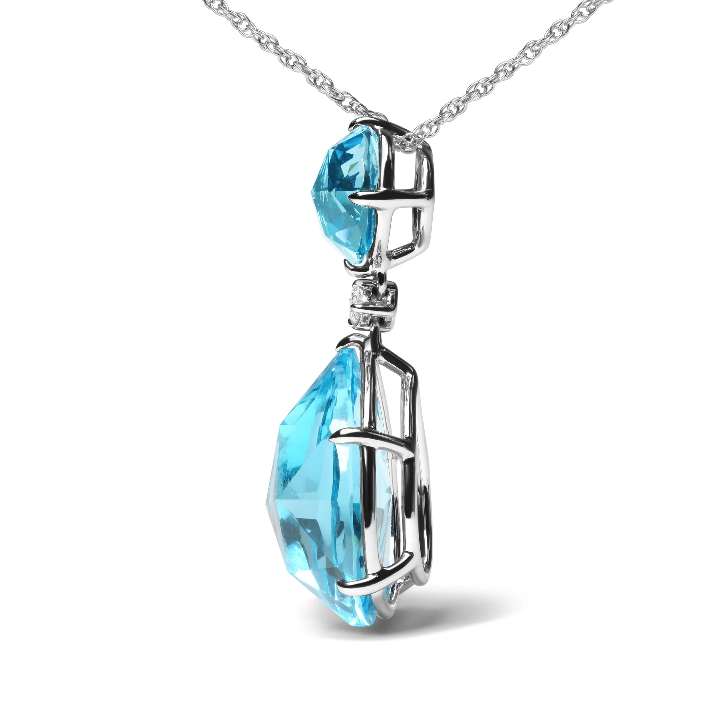 18K White Gold Diamond Accent and Round London Blue Topaz and Pear Cut Sky Blue Topaz Dangle Drop 18" Pendant Necklace (G-H Color, SI1-SI2 Clarity) - Image 3
