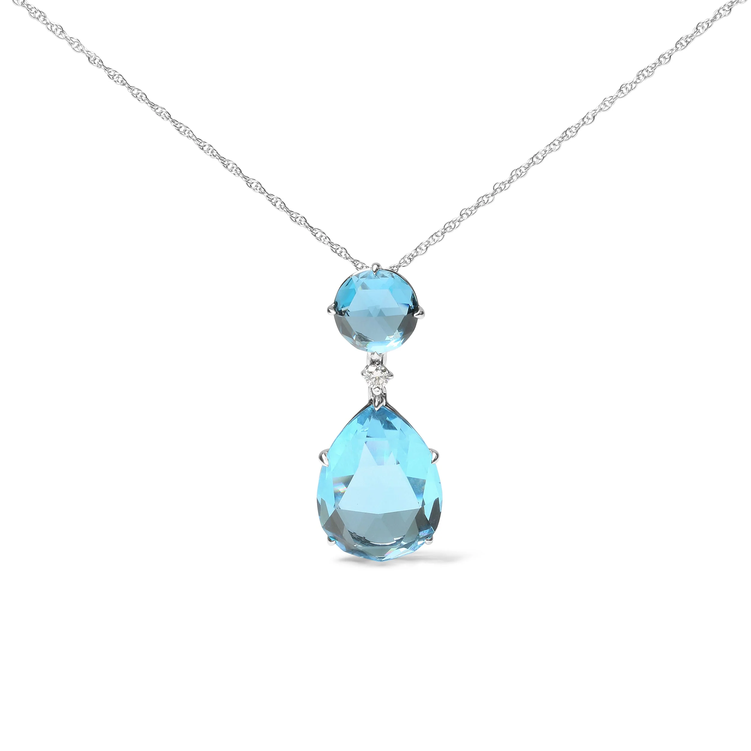 18K White Gold Diamond Accent and Round London Blue Topaz and Pear Cut Sky Blue Topaz Dangle Drop 18" Pendant Necklace (G-H Color, SI1-SI2 Clarity) - Image 4