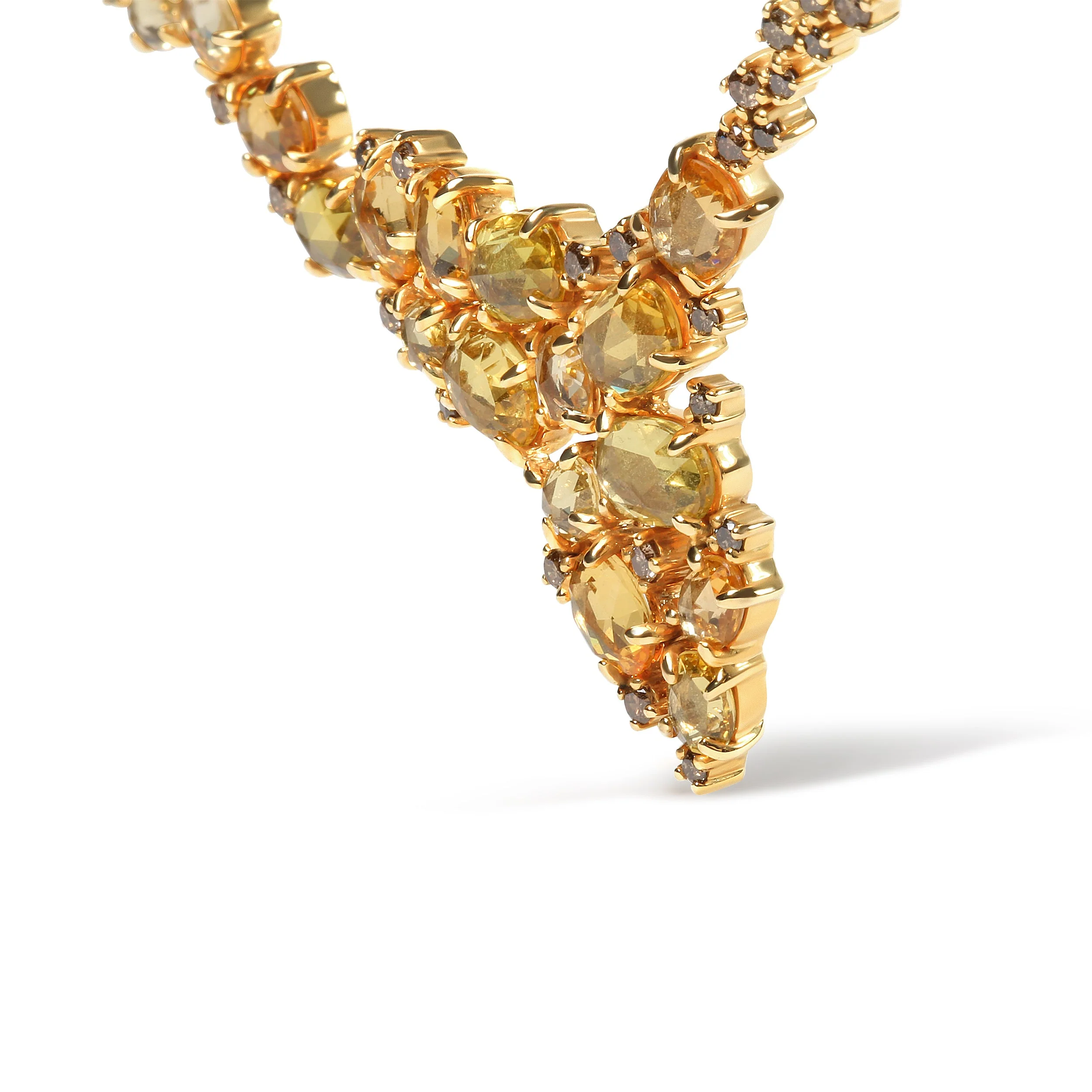 18K Yellow Gold 1/2 Cttw Brown Diamond and Multi-Size Oval Yellow Sapphire Cluster Cascade Station Necklace (Brown Color, SI1-SI2 Clarity) - Adjustable up to 14" to 16" - Image 2